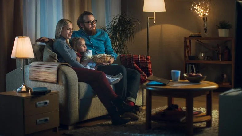 family watching a movie at home