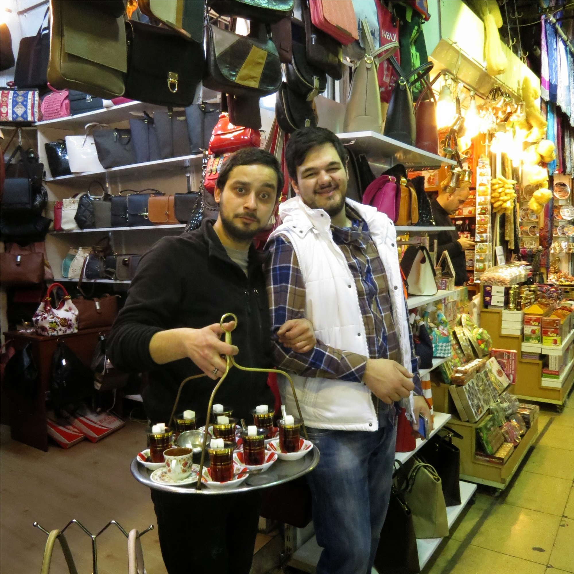 The vendors drink tea all day.