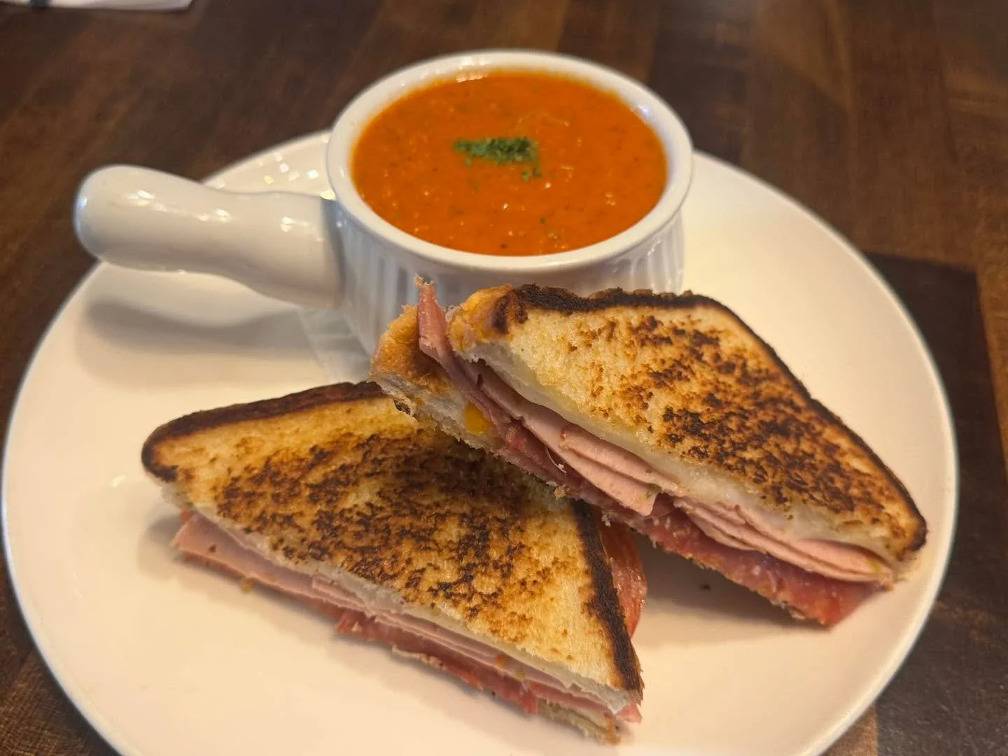 For this Chilly Day!  We have our Italian Grilled cheese with a creamy Tomato Basil soup! 

Join us 11-2 pm!