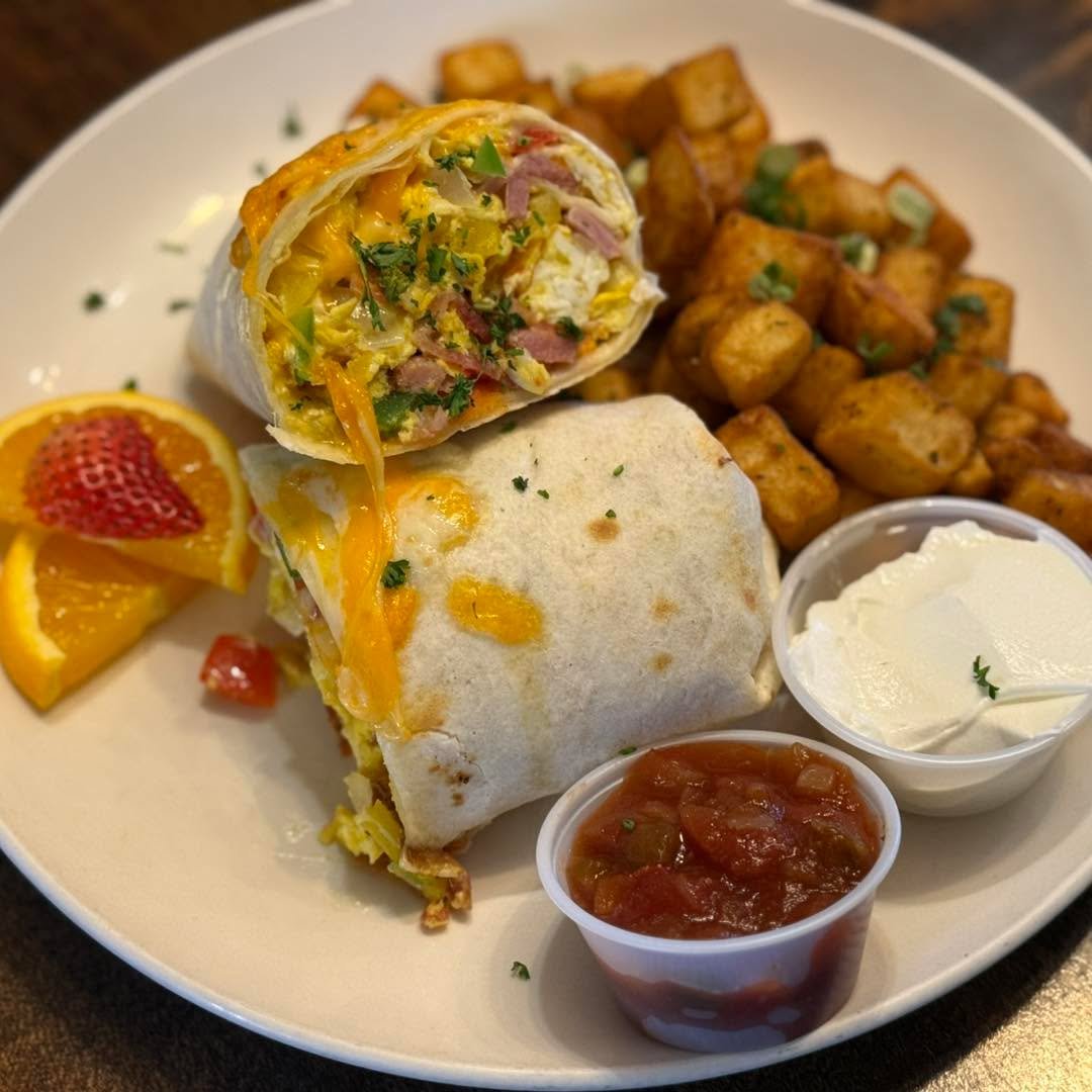 Come check out our Breakfast Burrito.  Available 11-2 pm this weekend along with the only $18 Certified Angus Steak and Eggs in Yellowknife !