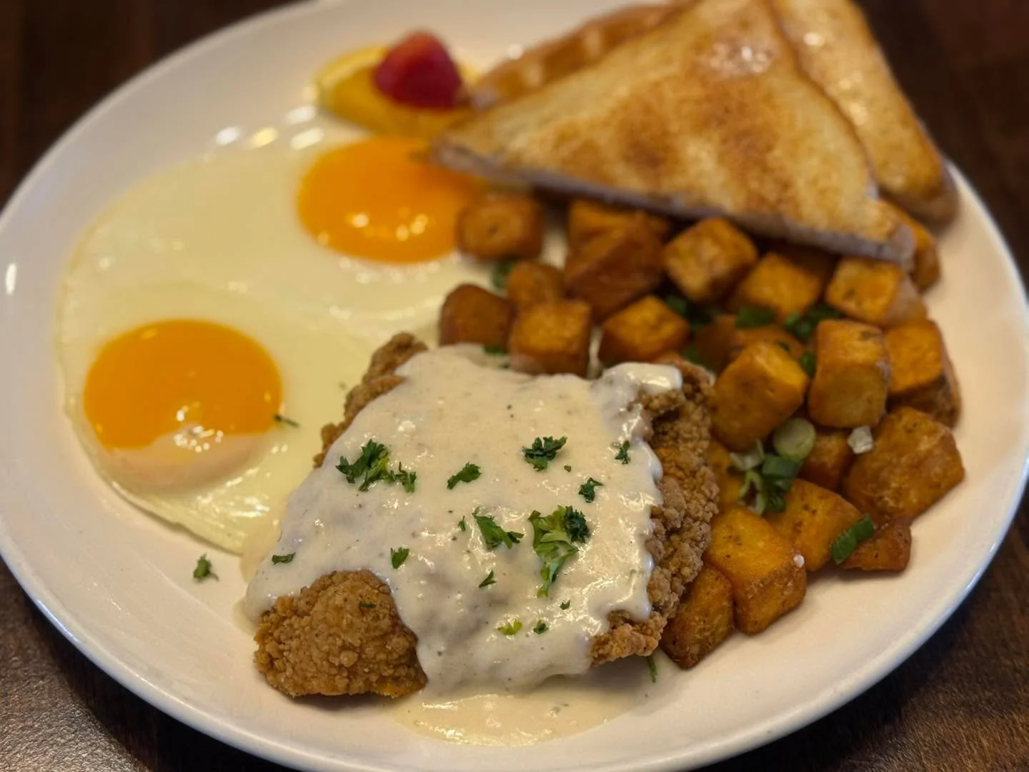 Chef Khuyen&rsquo;s in the kitchen and prepared for you her Country fried steak with Eggs, hash browns and toast. 

Also featured is our $18 Steak and Eggs! 

Make sure you indulge in our Mimosa Flights and Caesars. !