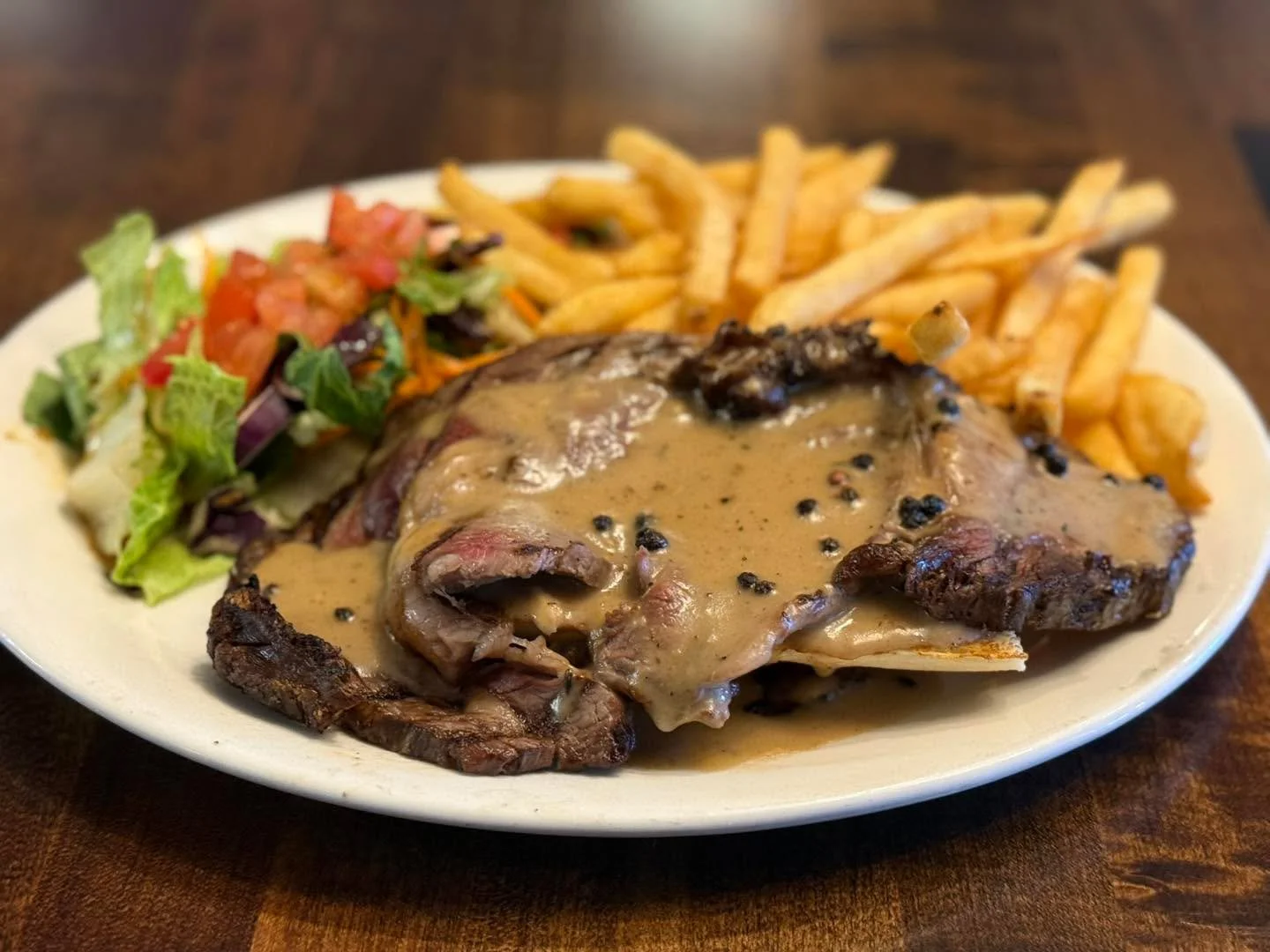 Peppercorn Prime Rib sandwich open faced! 

Available 11-2 pm.