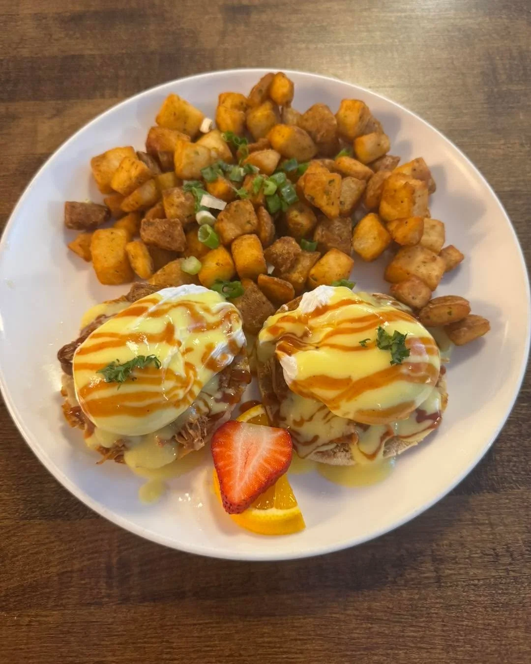 Pulled pork Bennie featured for Brunch!  Also we have our $18 Steak and Eggs! 

Join us.  11-2 pm.
