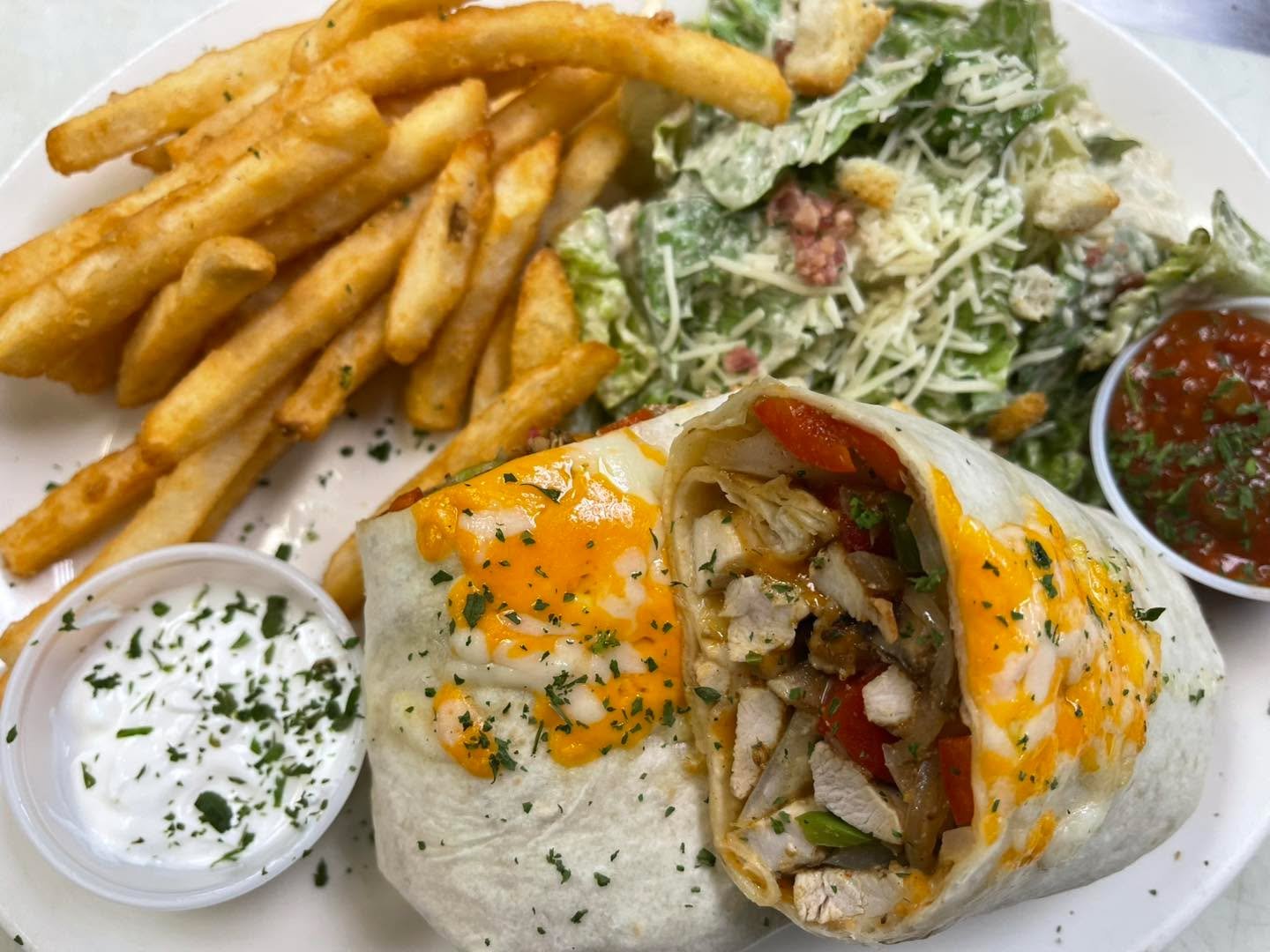 Chef Khuyen is in the house today!  We have an awesome chicken Fajita served with Salad and Fries! 

Available 11-2 pm.