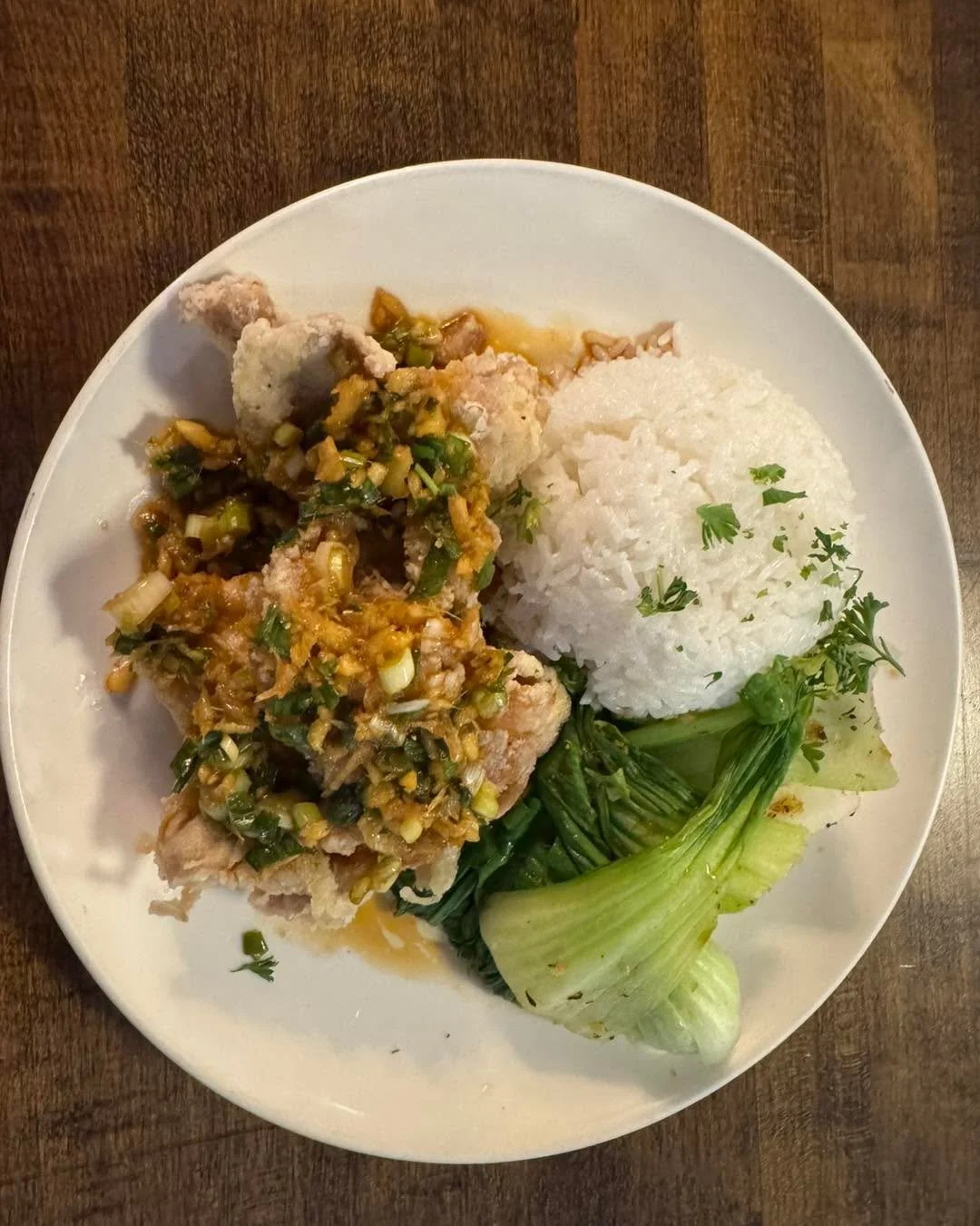 Crispy chicken with ginger scallion sauce.  Ed brings some of his roots to our Lunch hour!