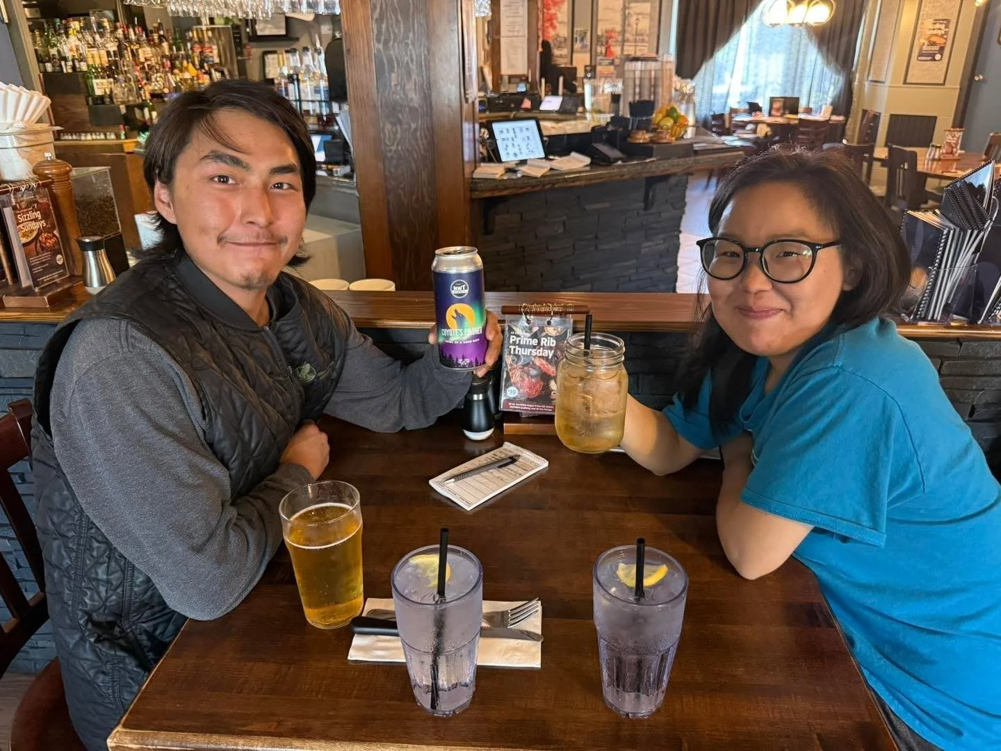 Fresh faces at Coyotes!  We have Chantel aleekee and Hakpik Ashovah from talogoak  or Spence Bay! 

You will definitely enjoy your first meal!  He chose the Certified Angus Tenderloin with our Twice baked stuff potato and washing it down with our Coy