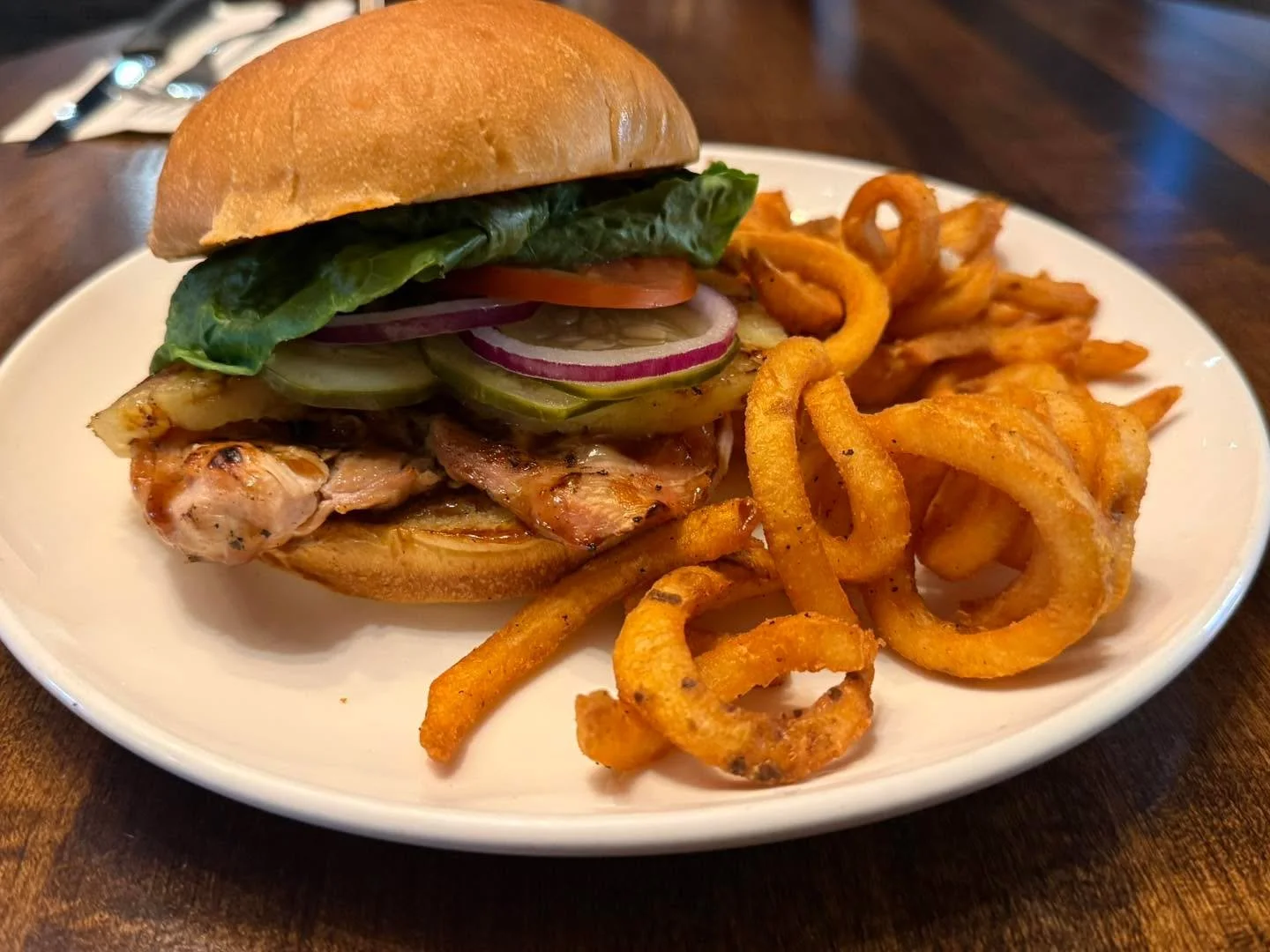 Today&rsquo;s epic lunch is our Hawaiian Teriyaki Chicken burger with Cajun Curley fries! 

Available 11-2 pm. 

Come get some!!