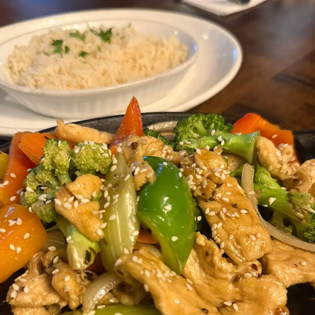 Fusion Chicken Stir fry with Rice Pilaf. 

A little sizzle to warm you up this chilly day! 

Available  11-2 pm.