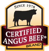Certified Angus Beef logo with a black cow silhouette and text indicating it has been certified since 1978.