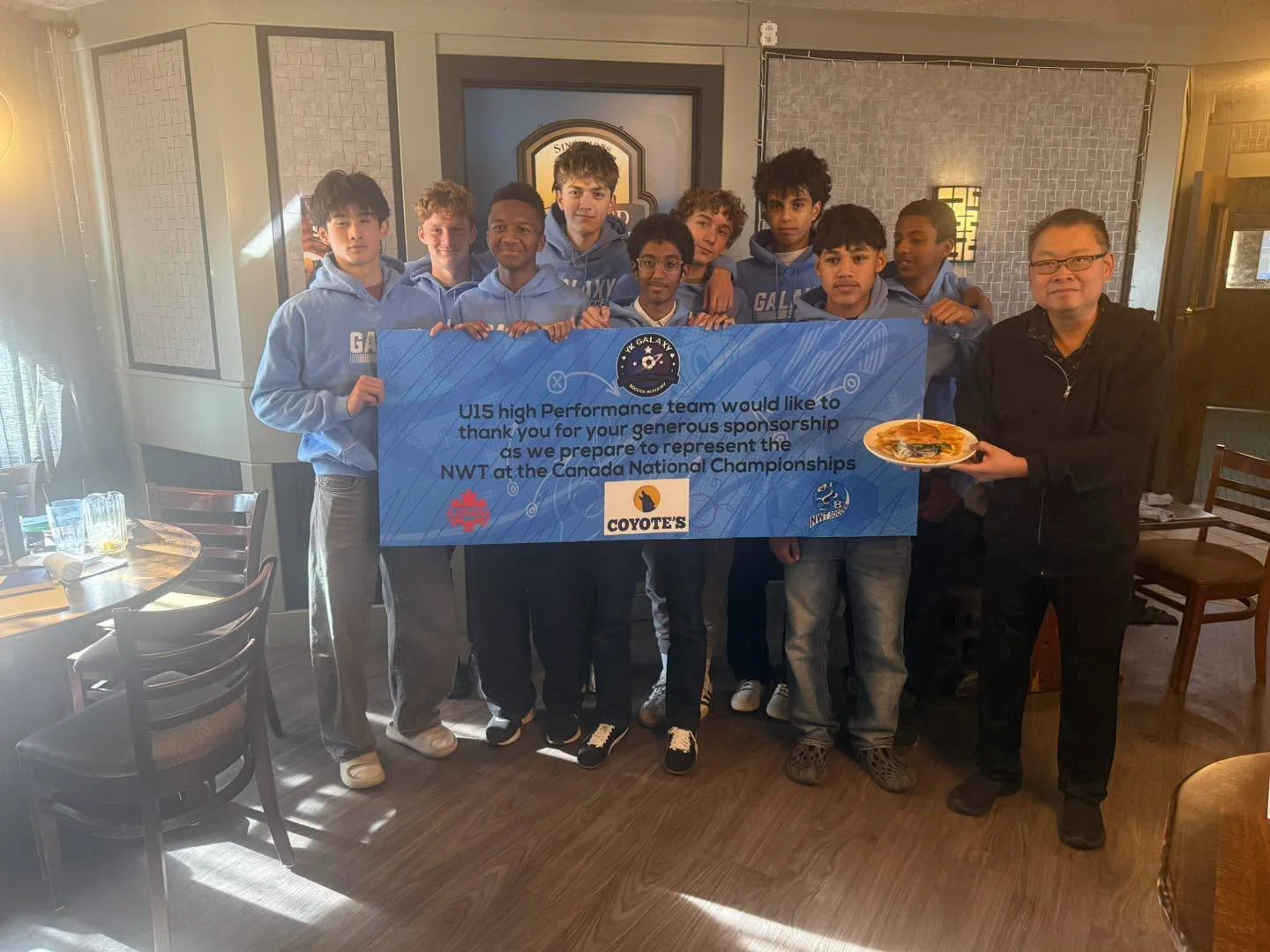 YK Galaxy youth soccer team thanks Ed for donating proceeds for the next two months from smash burger sales