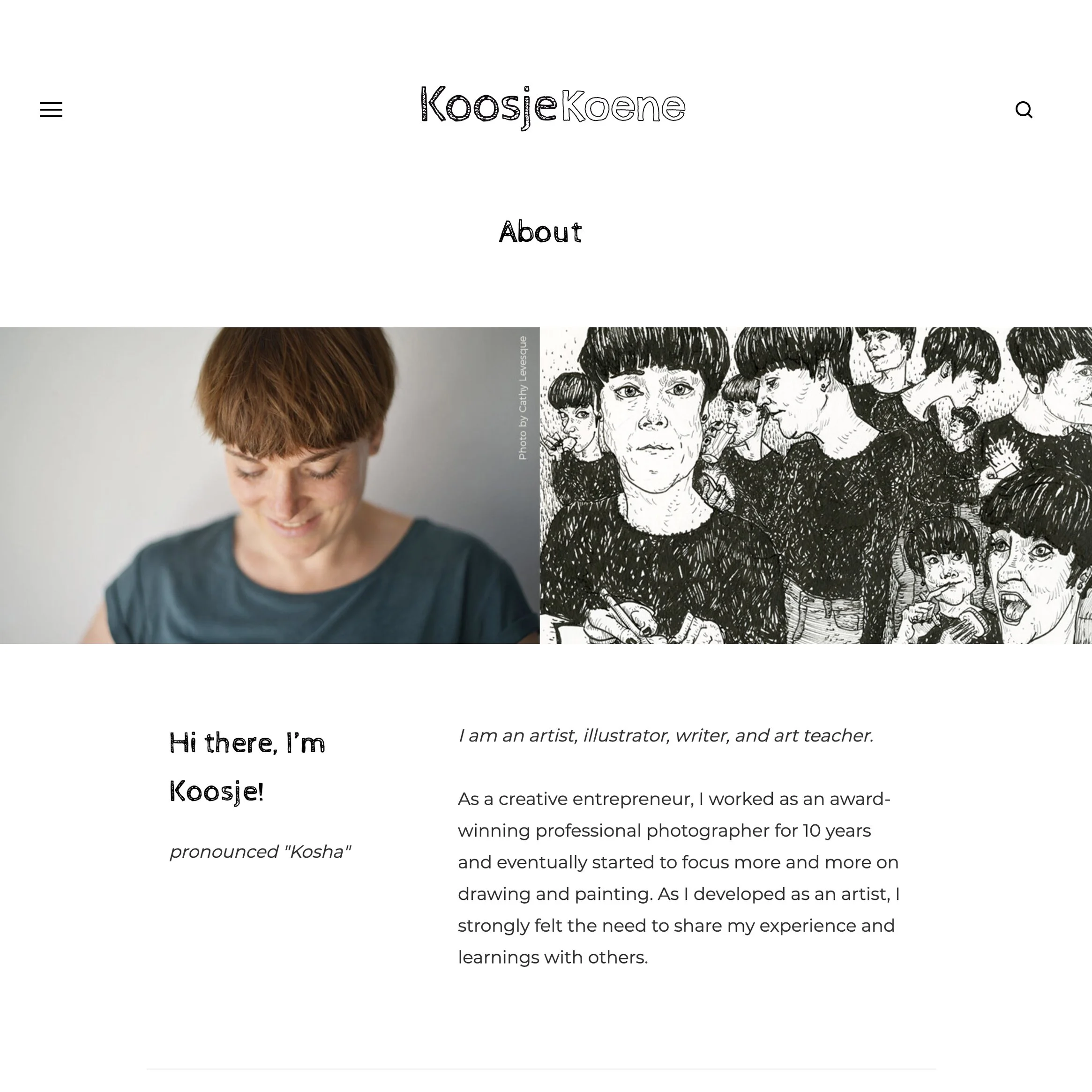 About Page design for International Artist & Author, Koosje Koene