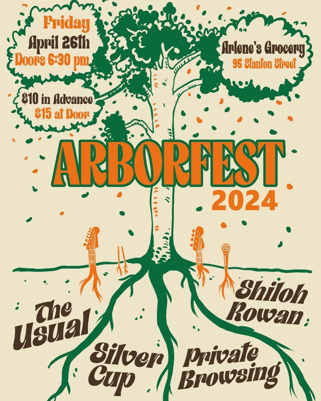 HEY. This Friday 4/26/24 a project near and dear to the heart will come to fruition at my home away from home: @arlenesgrocery. For the past year, myself and two of my day 1 homies have been rigorously scheming to bring you ARBORFEST. Come celebrate 