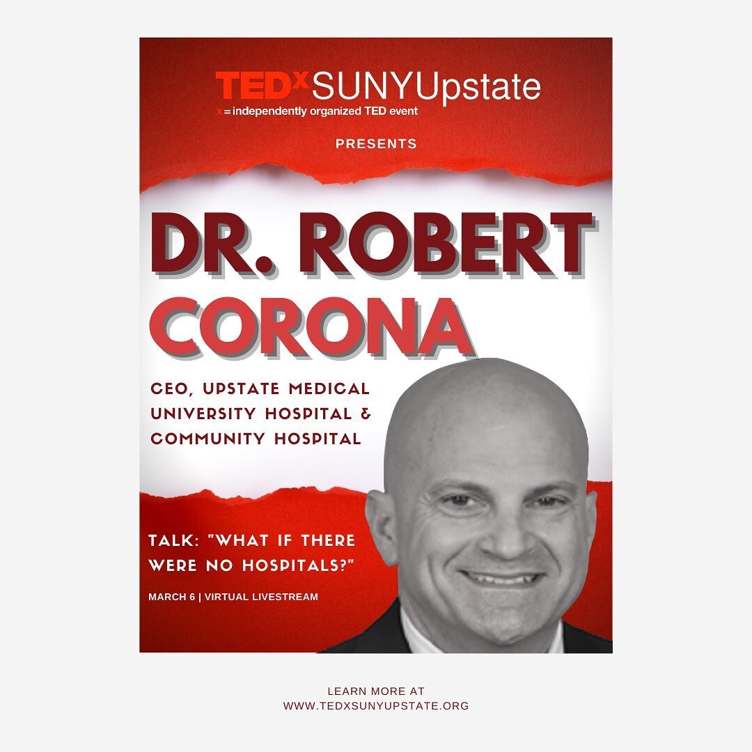 Meet @upstatemedical CEO Dr. Robert Corona!

Dr. Corona is an innovator in the field and successfully led the community through the COVID pandemic. 

Tune in March 6, to hear him speak about &ldquo;What If There Were No Hospitals&rdquo;

Register now