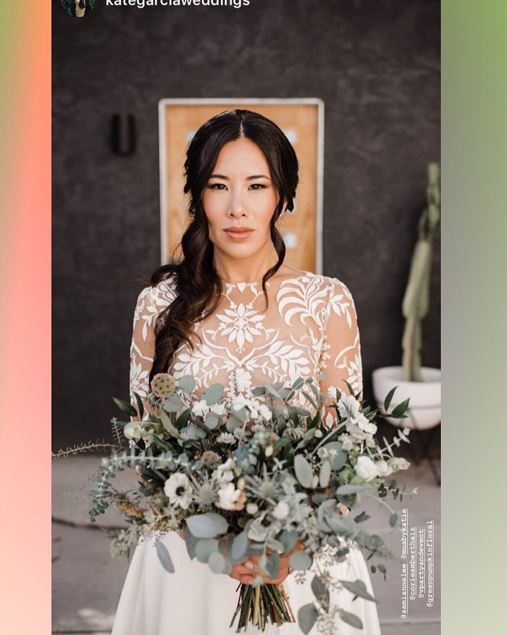 Pretty, pretty Sami! I love that she chose all lovely greens and just touches of muted toned florals. So simple!🌱 photo 📷 @kategarciaweddings