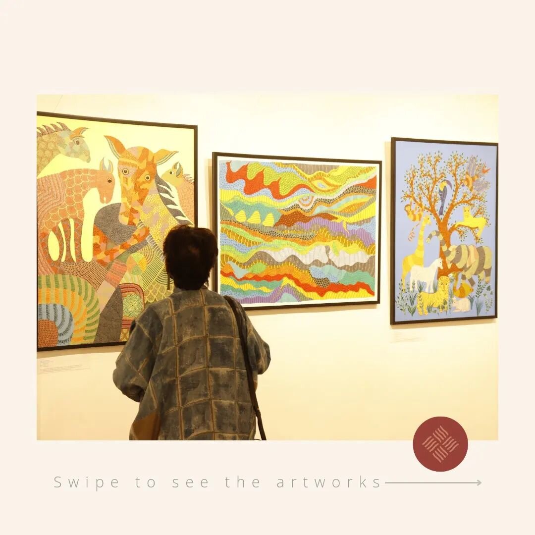 Swipe to see artworks from our #iafparallel exhibition at India International Centre (@iic_delhi ) last month.

Image 1: A guest visiting the exhibition

Image 2: Code 267
Title: Jungle Stories II
Medium: Acrylic on Canvas
Artist: Jyoti Uikey
Style: 