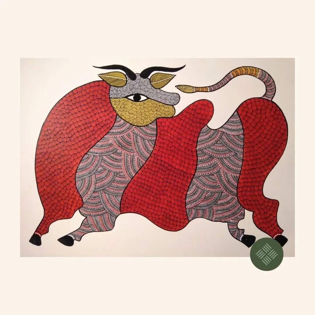 Bull
Artist - Ramesh Vyam
Style - Gond
Medium - Acrylic on Canvas 
Size 36 x 48 inches
Code 146 
.
Please DM us or send us an email at ccdfindia@gmail.com for any enquiry.
.
The artist has been mentored and encouraged to use abstract styles in warli