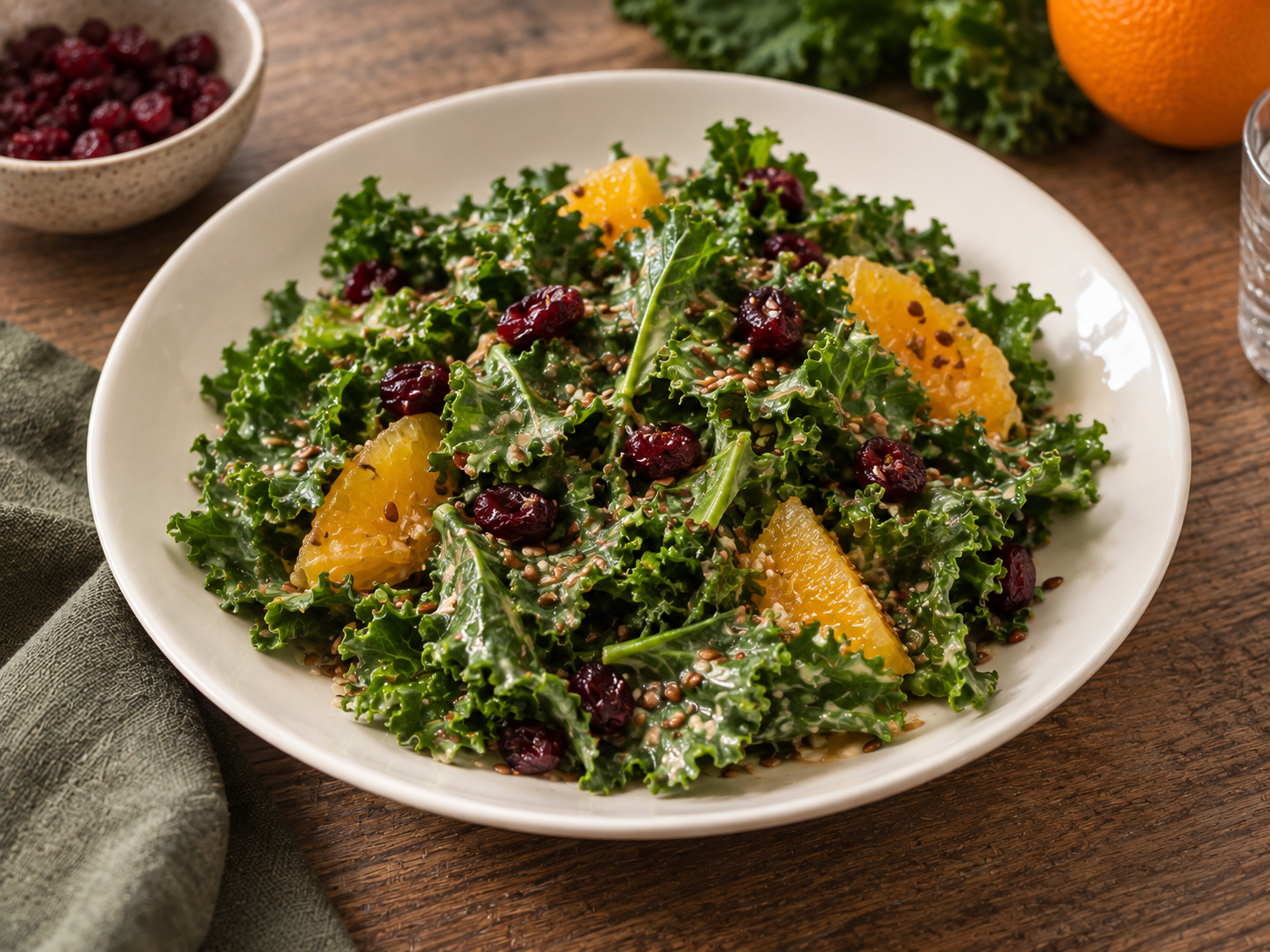 Salade de kale à l’orange et aux canneberges 