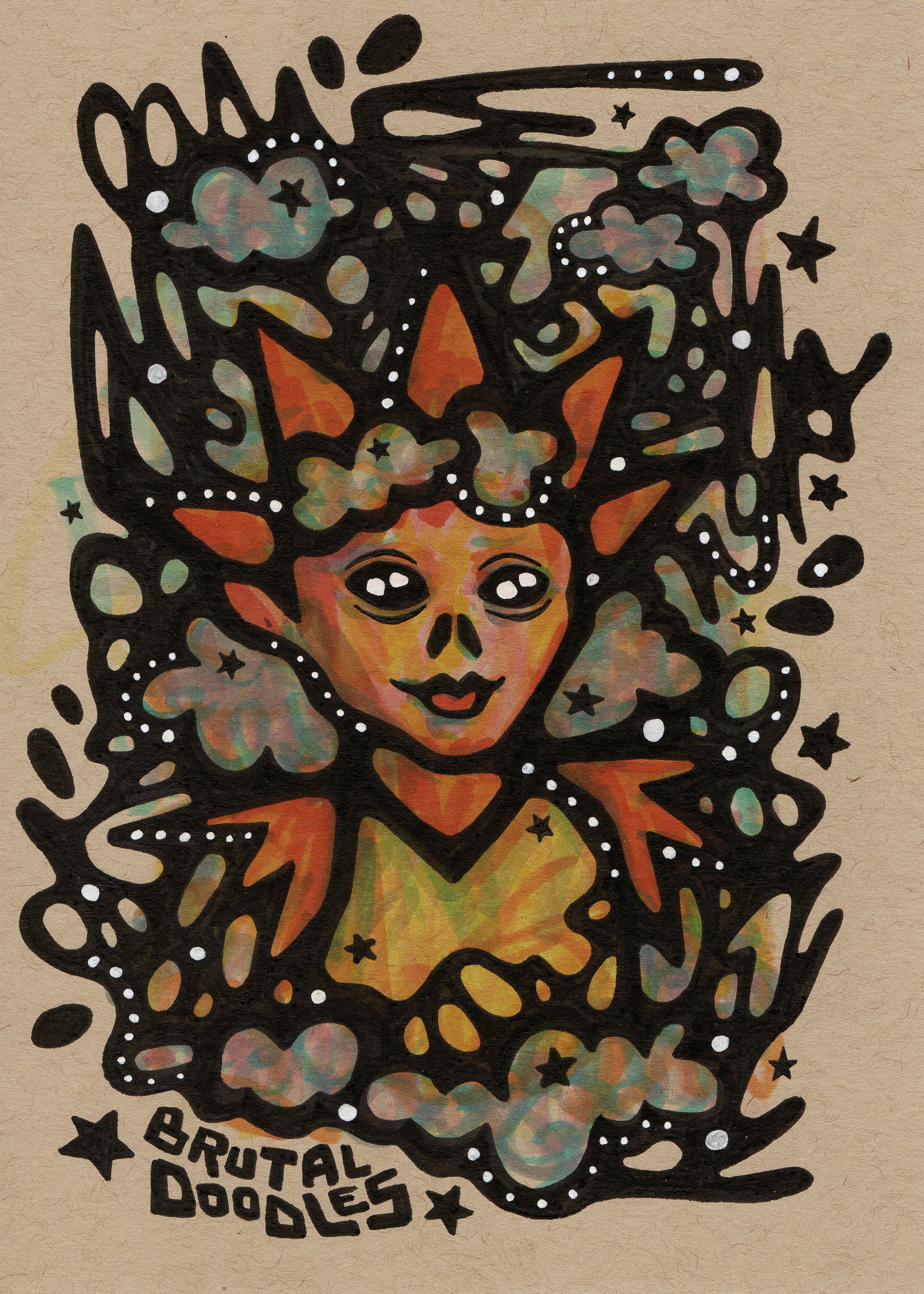 Brutal Doodles, "Dawn," 5" x 7" ink on mixed media paper, 2025