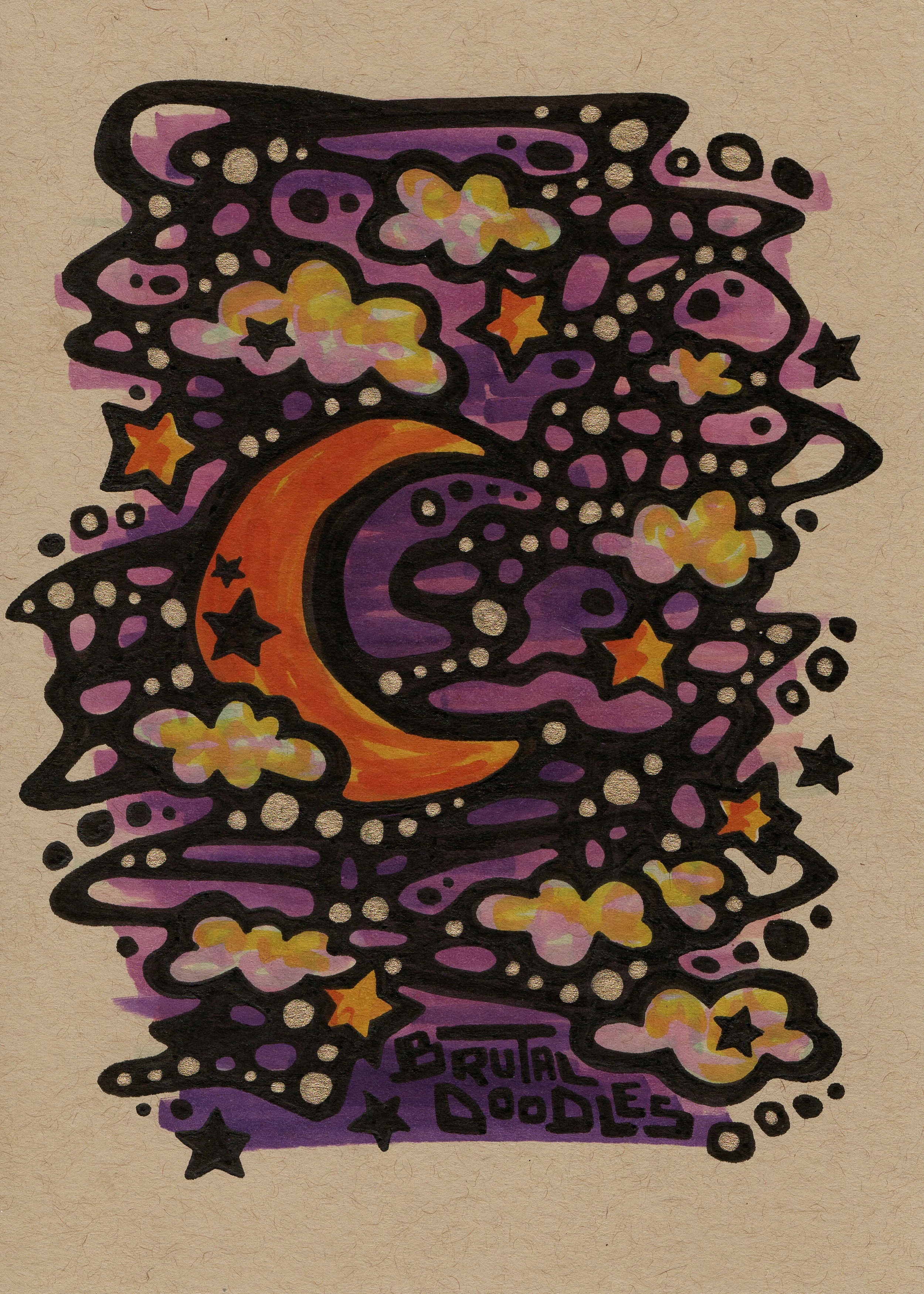 Brutal Doodles, "Moonbeam," 5" x 7" ink on mixed media paper, 2025