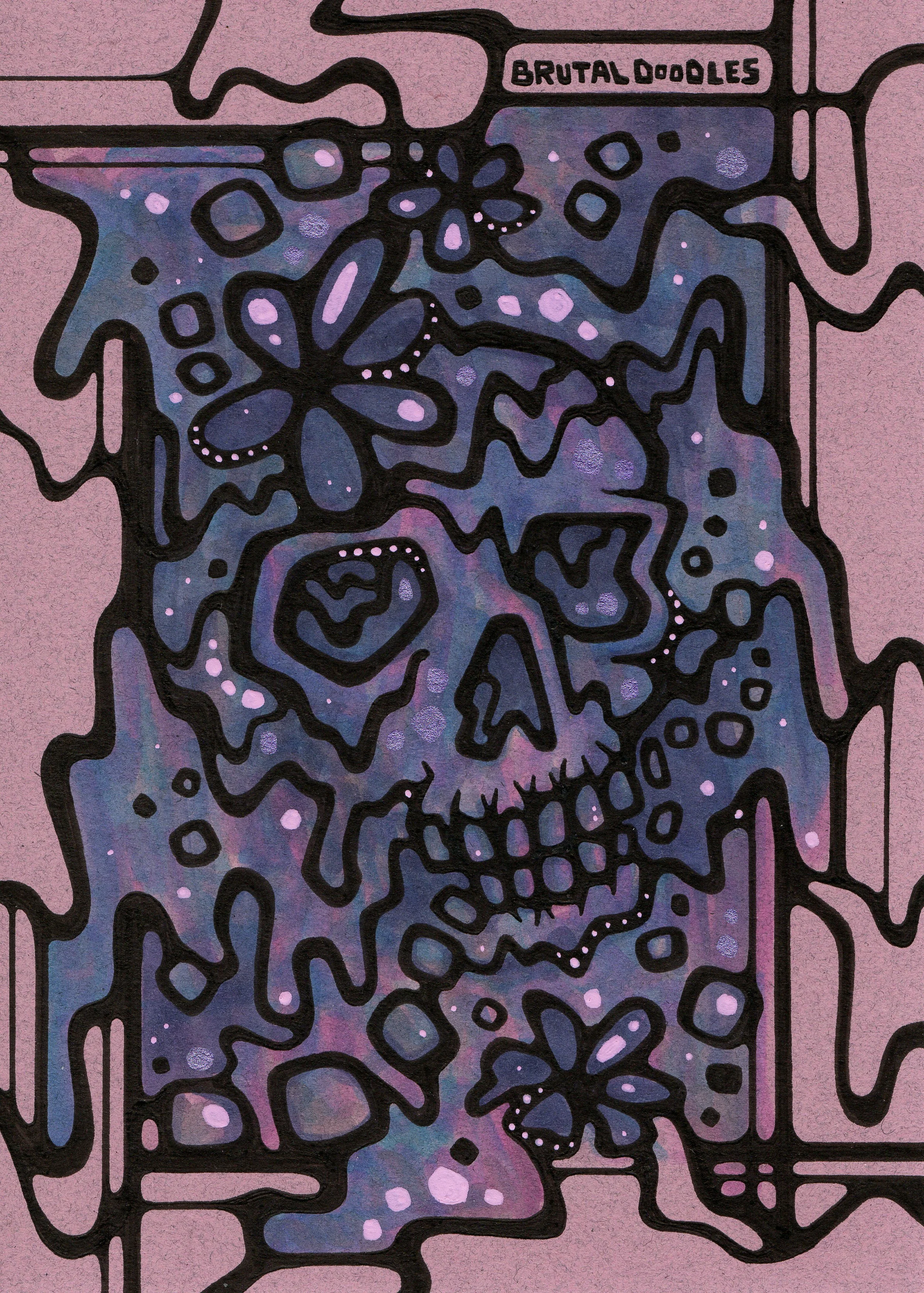 Brutal Doodles, "Leaked Footage," 5" x 7" ink on cardstock, 2025