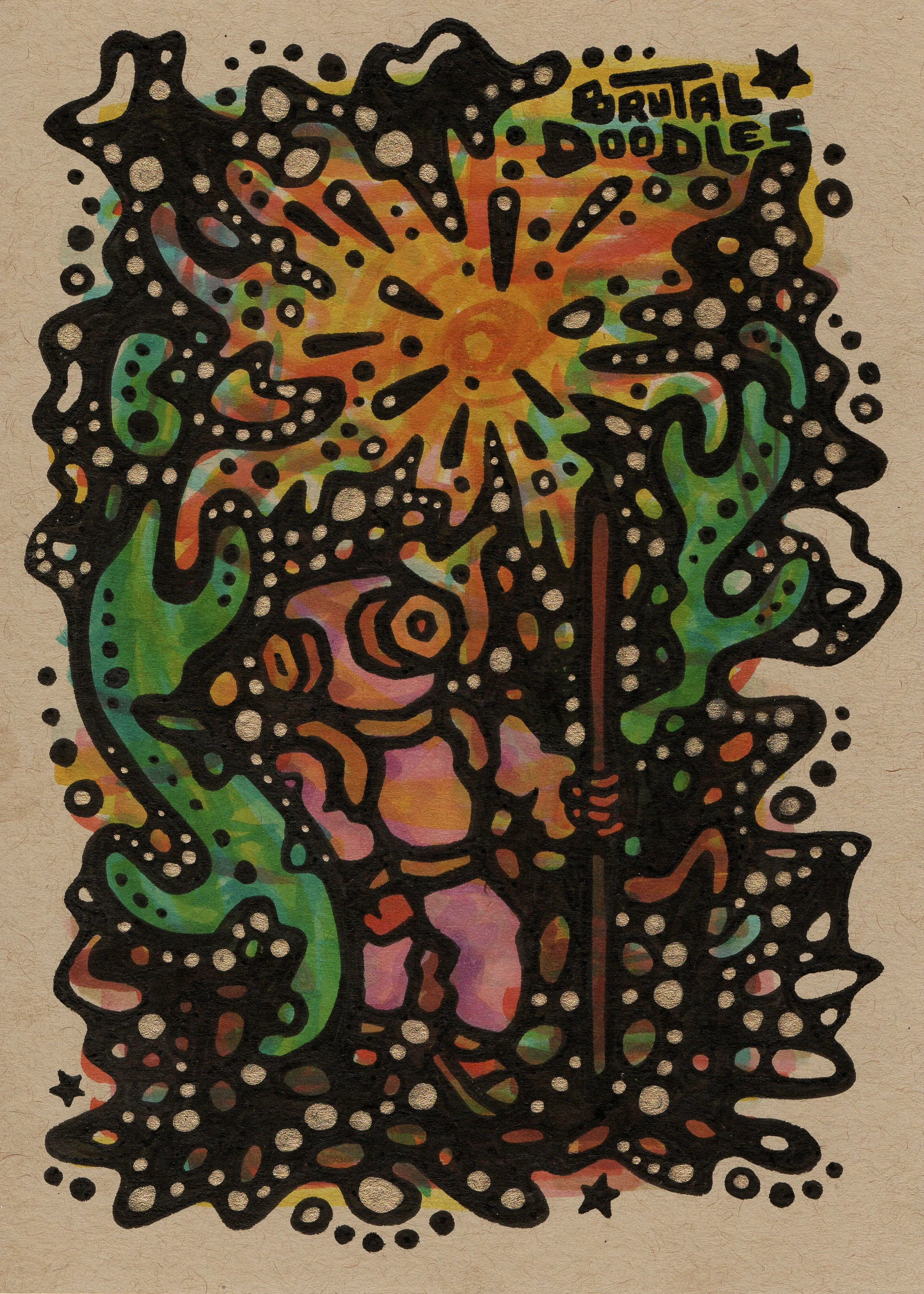 Brutal Doodles, "Daydream," 5" x 7" ink on mixed media paper, 2025