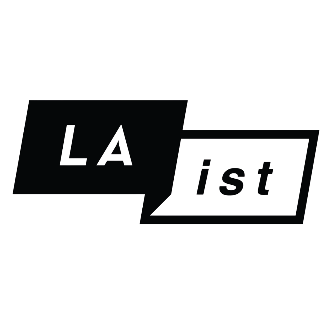 Black and white graphic with stylized speech bubbles spelling out "LA" and "st" to form the word "LAst".