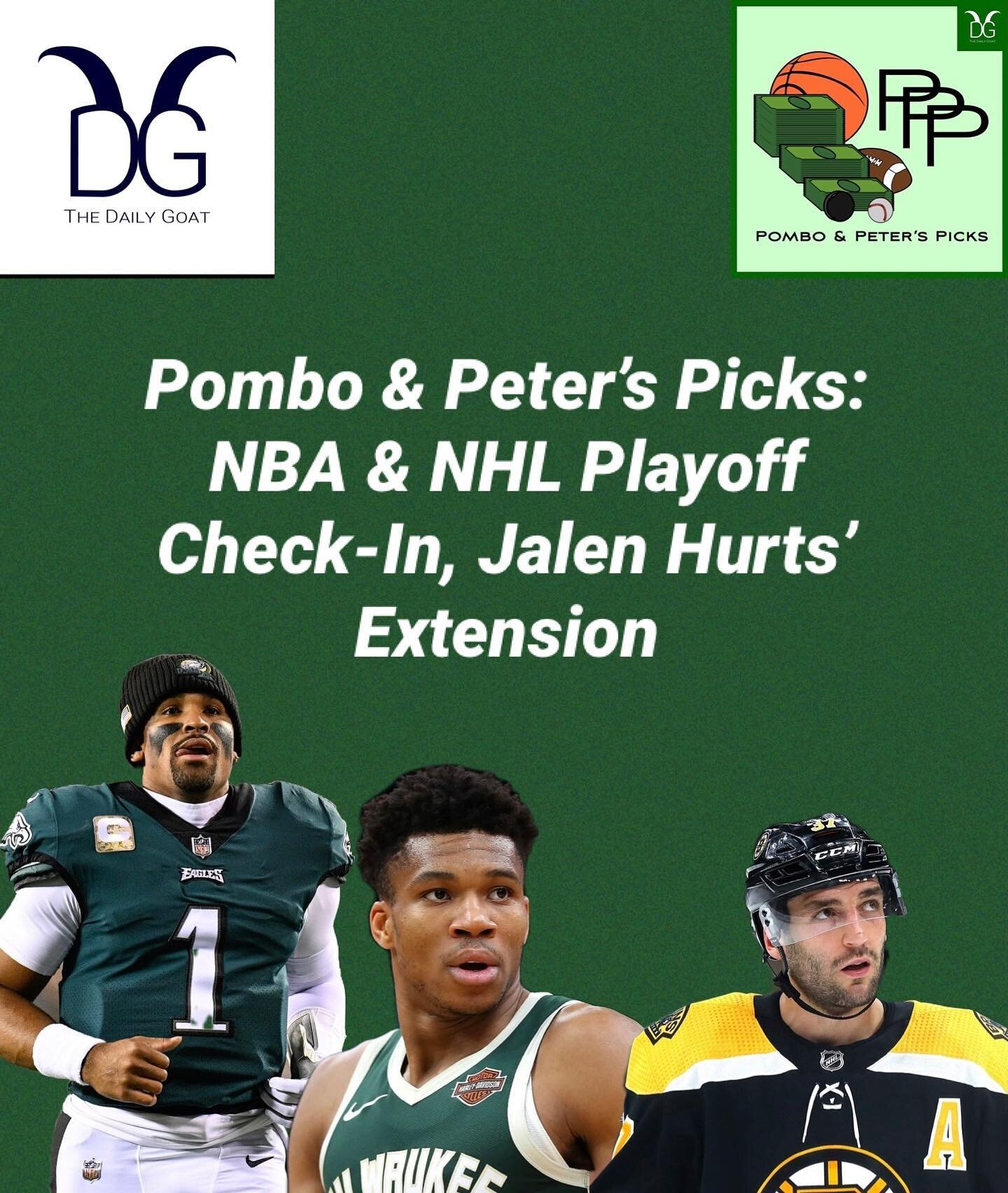 The new episode of @_pppicks with @jpombo24 &amp; @peteralves52 is out!

🏀 NBA  Playoff Update!

🏒 NHL Playoff Update!

🦅 Reaction to the Jalen Hurts extension!

Link on our 👉 Instagram Story
Or
Link in bio 👉 podcasts 👉 @_pppicks 

#TheDailyGoa