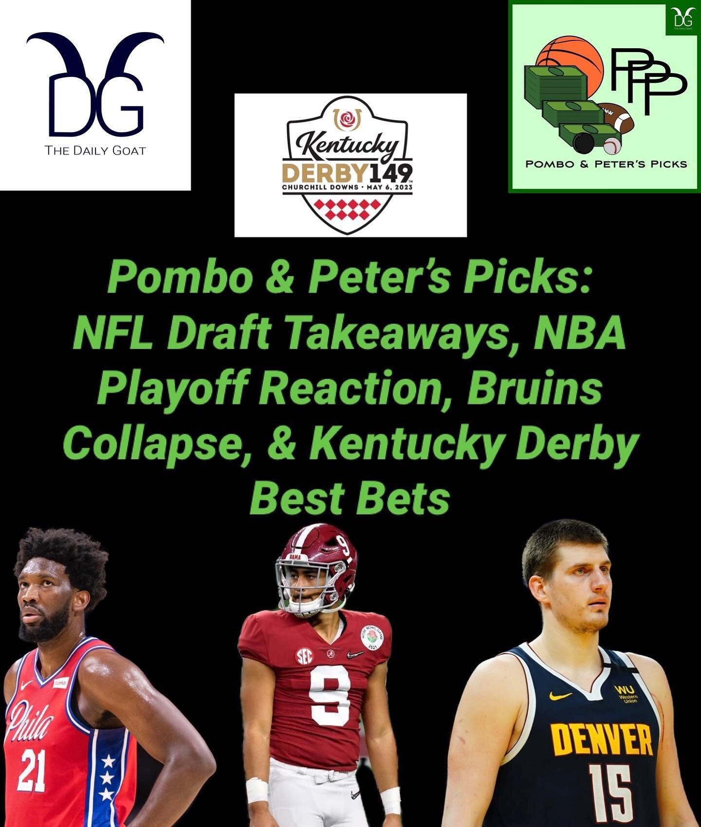 The new episode of @_pppicks with @jpombo24 &amp; @peteralves52 is out!

🏈 They recap the NFL Draft.

🏀 They discuss the latest in the NBA Playoffs.

🐻 They discuss the Bruins&rsquo; collapse.

🐎 Best bets for the Kentucky Derby.

Link on our 👉 