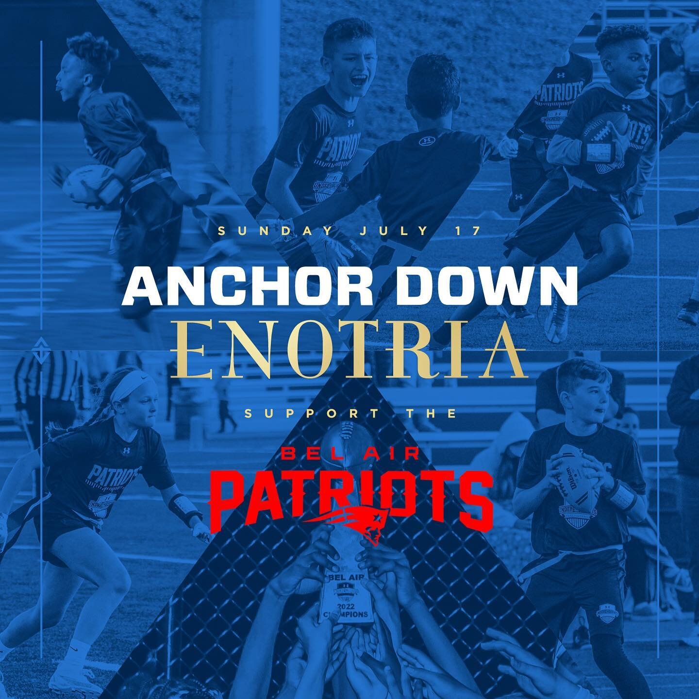 We hope to see you at @enotriaitalian this Sunday from noon-9 as we celebrate and fundraise for the Bel Air Patriots&rsquo; trip to the @underthelightsflag National Championships at @imgacademy! See you there! 
&bull;
#anchordown #anchorathletics