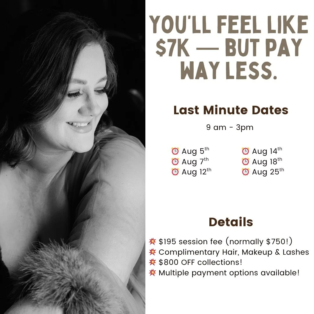 ✨ LAST-MINUTE BOUDOIR SALE ✨
You didn&rsquo;t plan it&hellip; but your glow-up just got scheduled. 💋

🔥 Session Fee: $195 (reg. $750)
🖼️ $750 product minimum
🎁 $800 Off Collections
📆 Limited dates &bull; Mesa, AZ 
📸 Same-day image reveal + priv