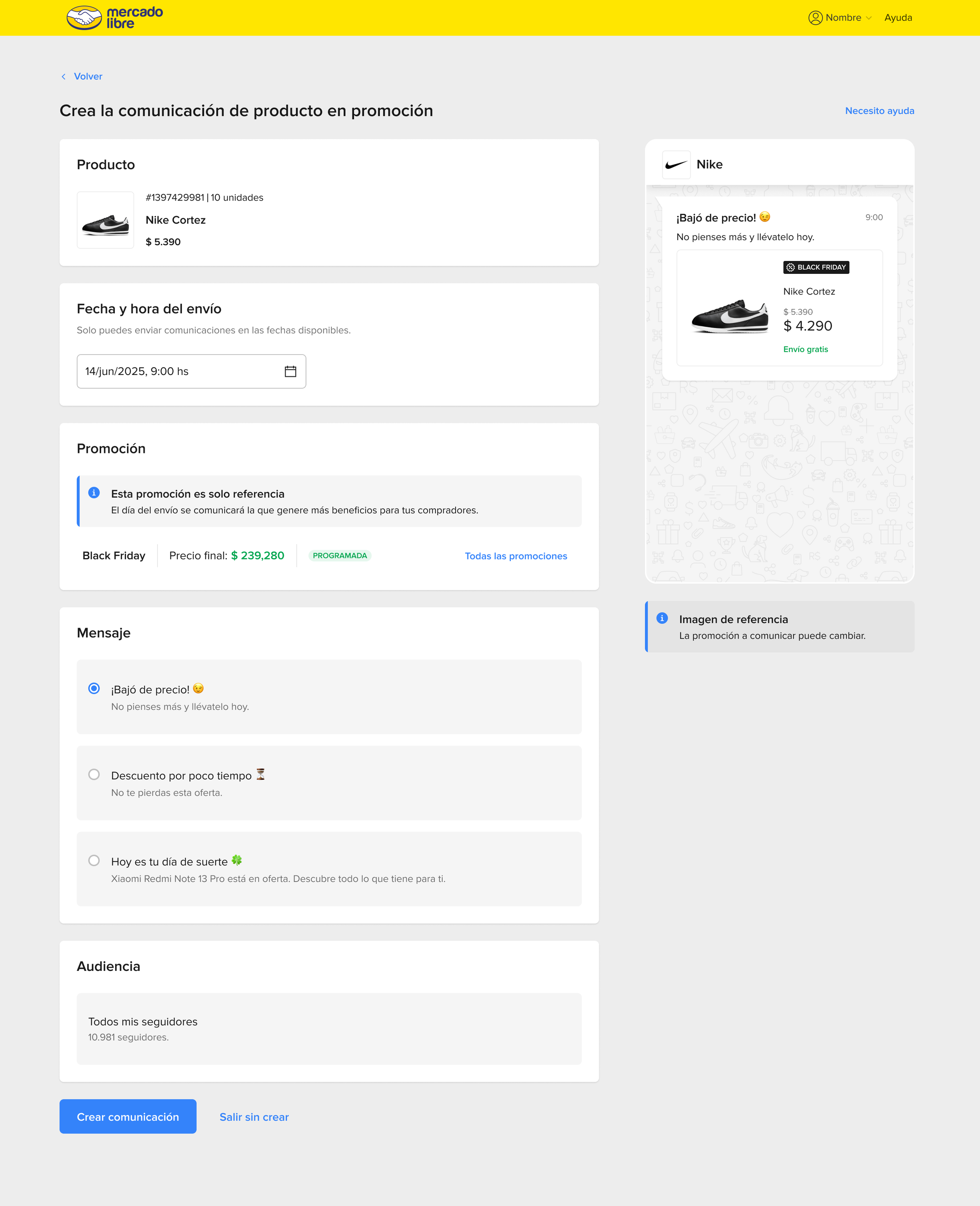 Promotion creation screen