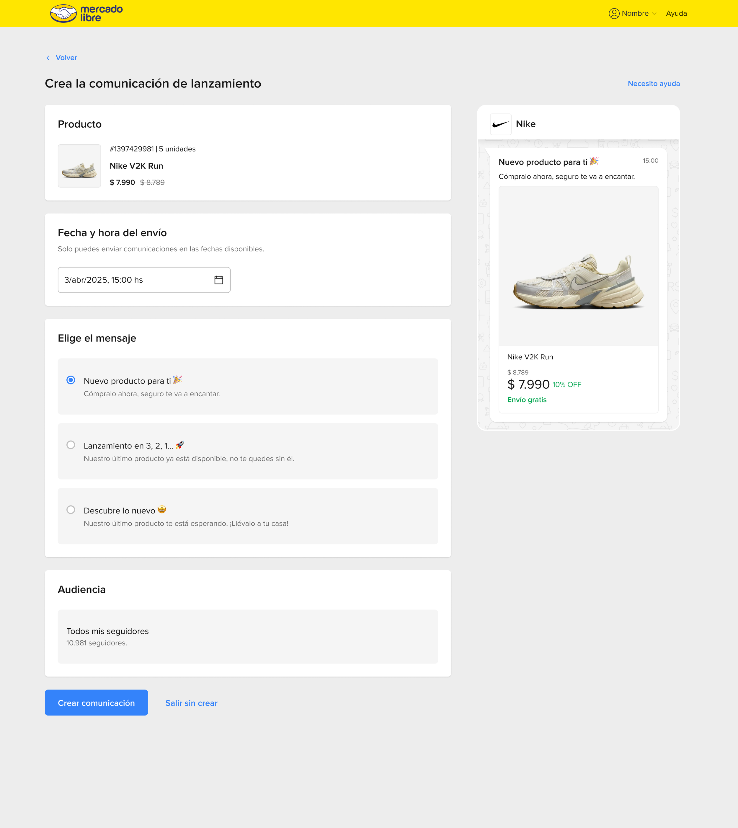 Launch creation screen