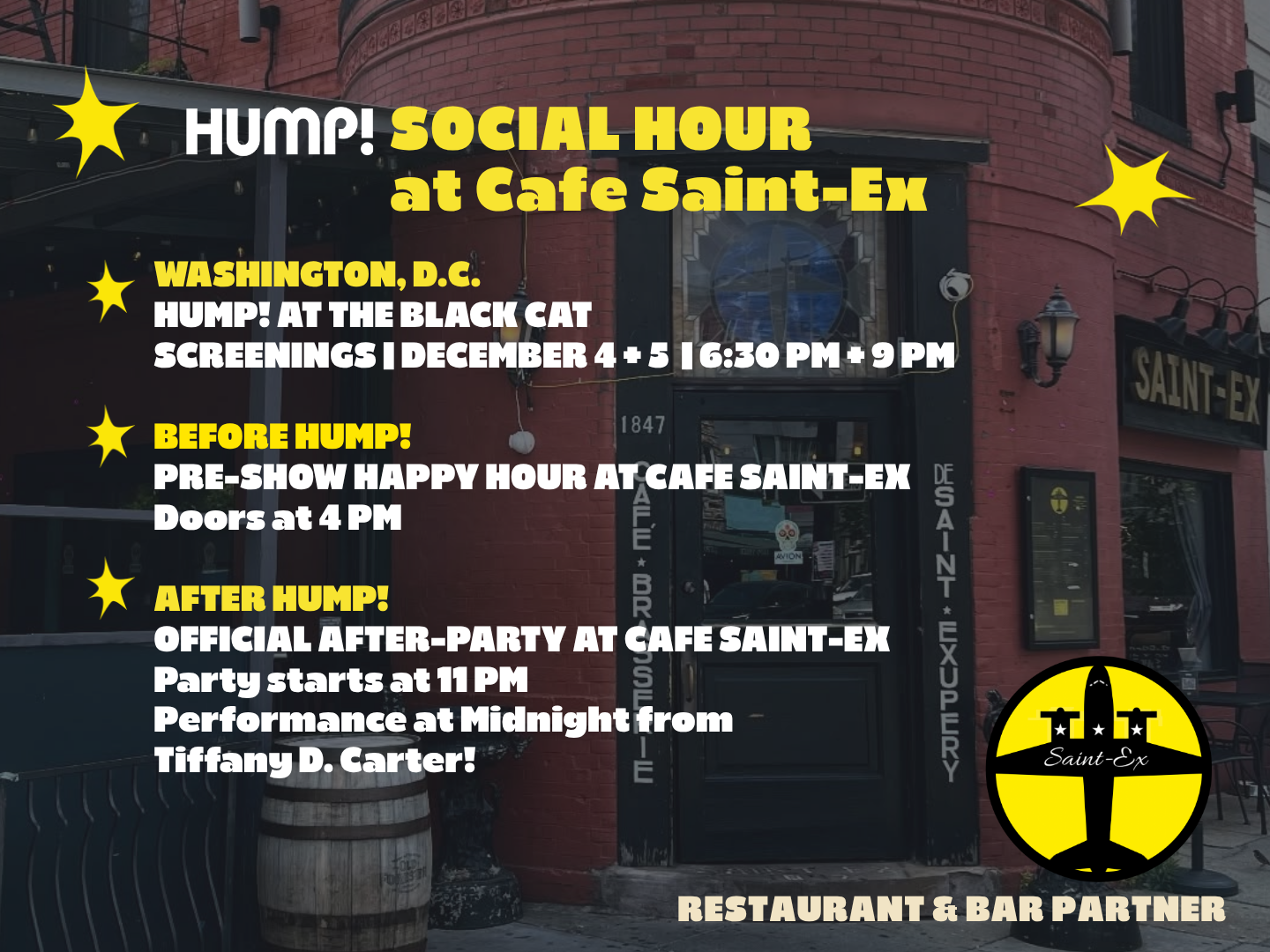 Cafe Saint-Ex x HUMP! Pre-Show Happy Hour &amp; Afterparty Performance - 21+