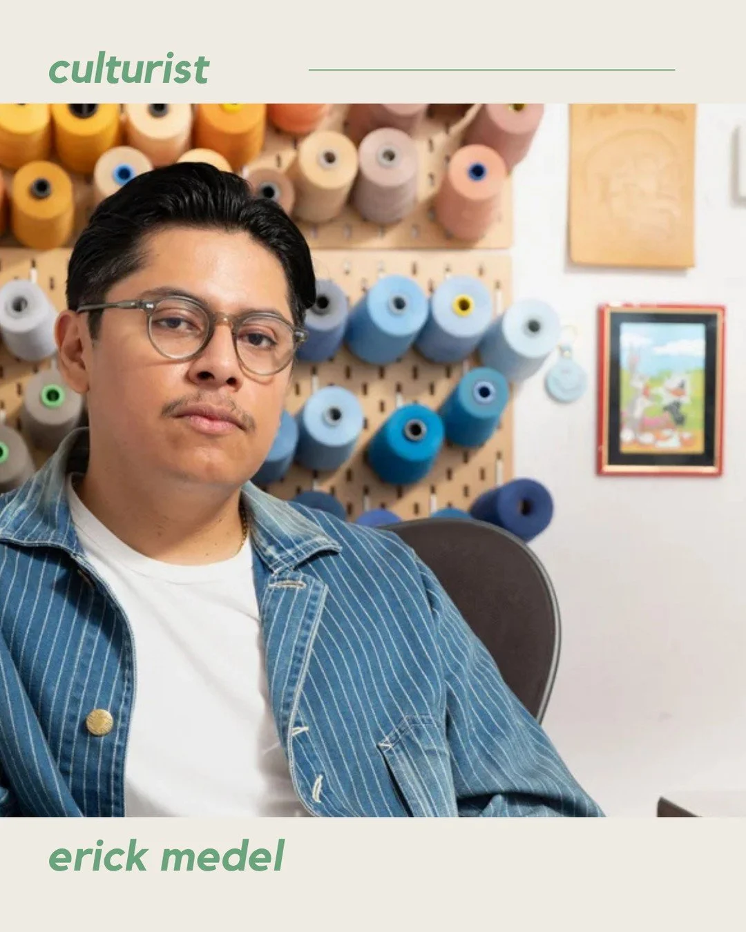 this is Erick Medel @erick.medel, Artist.  Swipe to read more!⁠
⁠
__________⁠
⁠
Super Presents: Culturist -  a series that highlights culture leaders and artists based in LA and NY. ⁠
⁠
Link in Bio listen to Erick's Spotify Playlist.⁠
⁠
#atthesuper