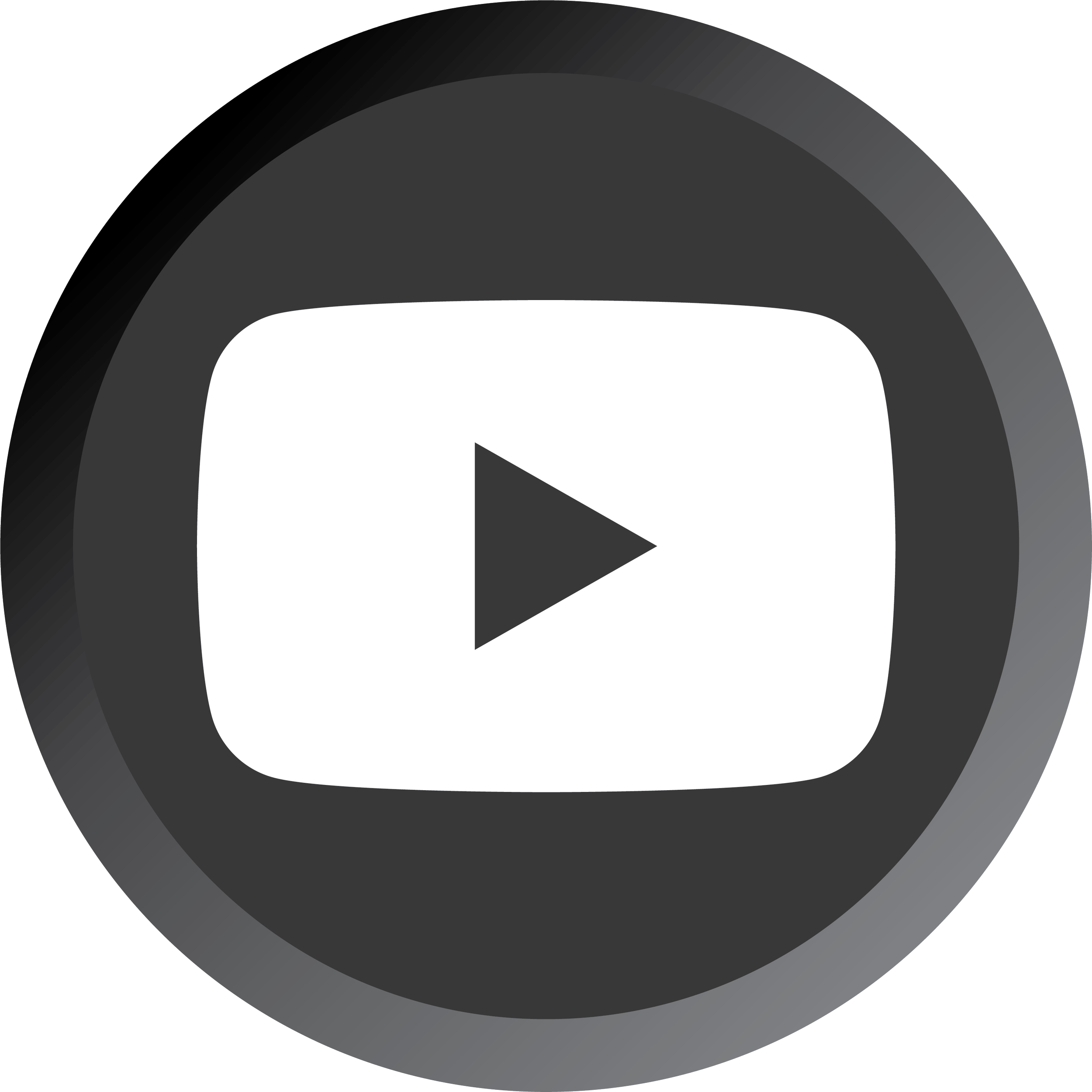 Large black and white YouTube play button icon.