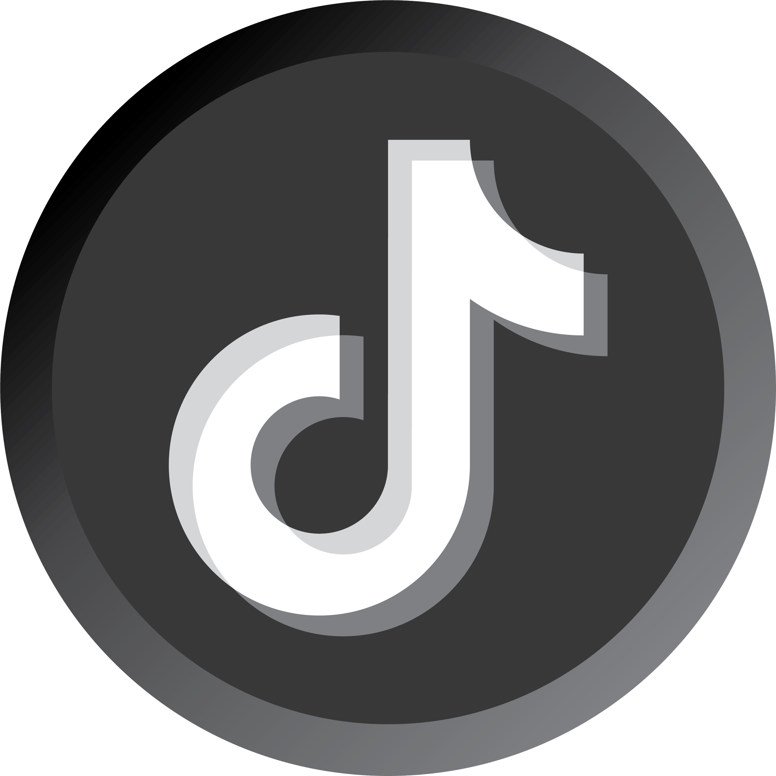 Black and white TikTok logo with a stylized music note inside a circle