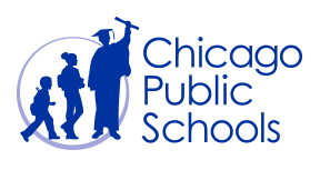 Chicago Public Schools logo with stylized silhouettes of children and a globe