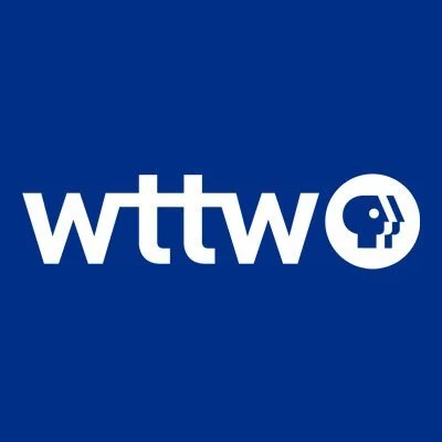 WTTW television station logo with white lowercase letters on a dark blue background.