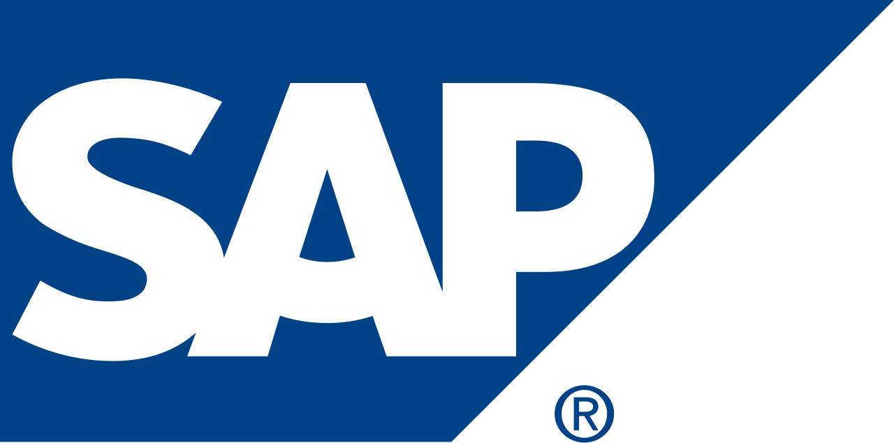 SAP logo with white letters on a blue and black background.