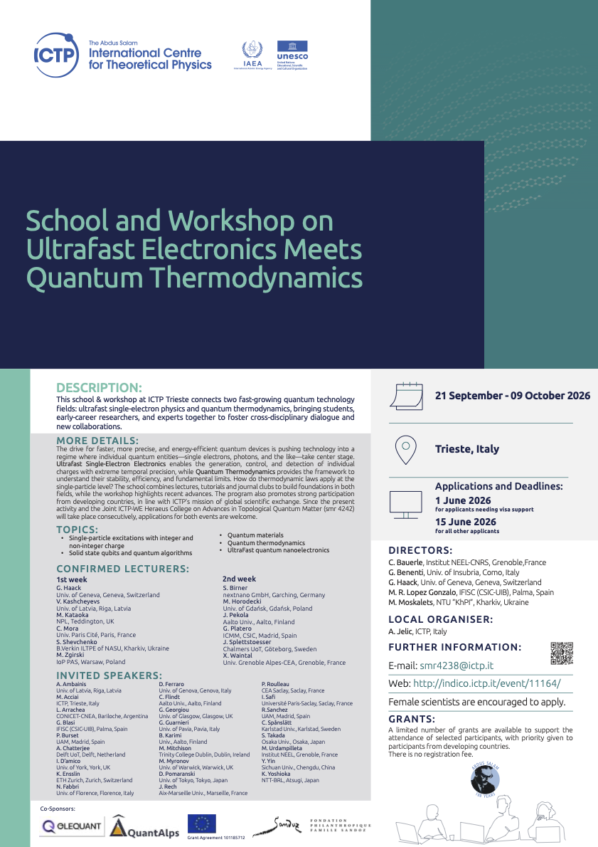 School and workshop on ultrafast electronics meets quantum thermodynamics at the ICTP 