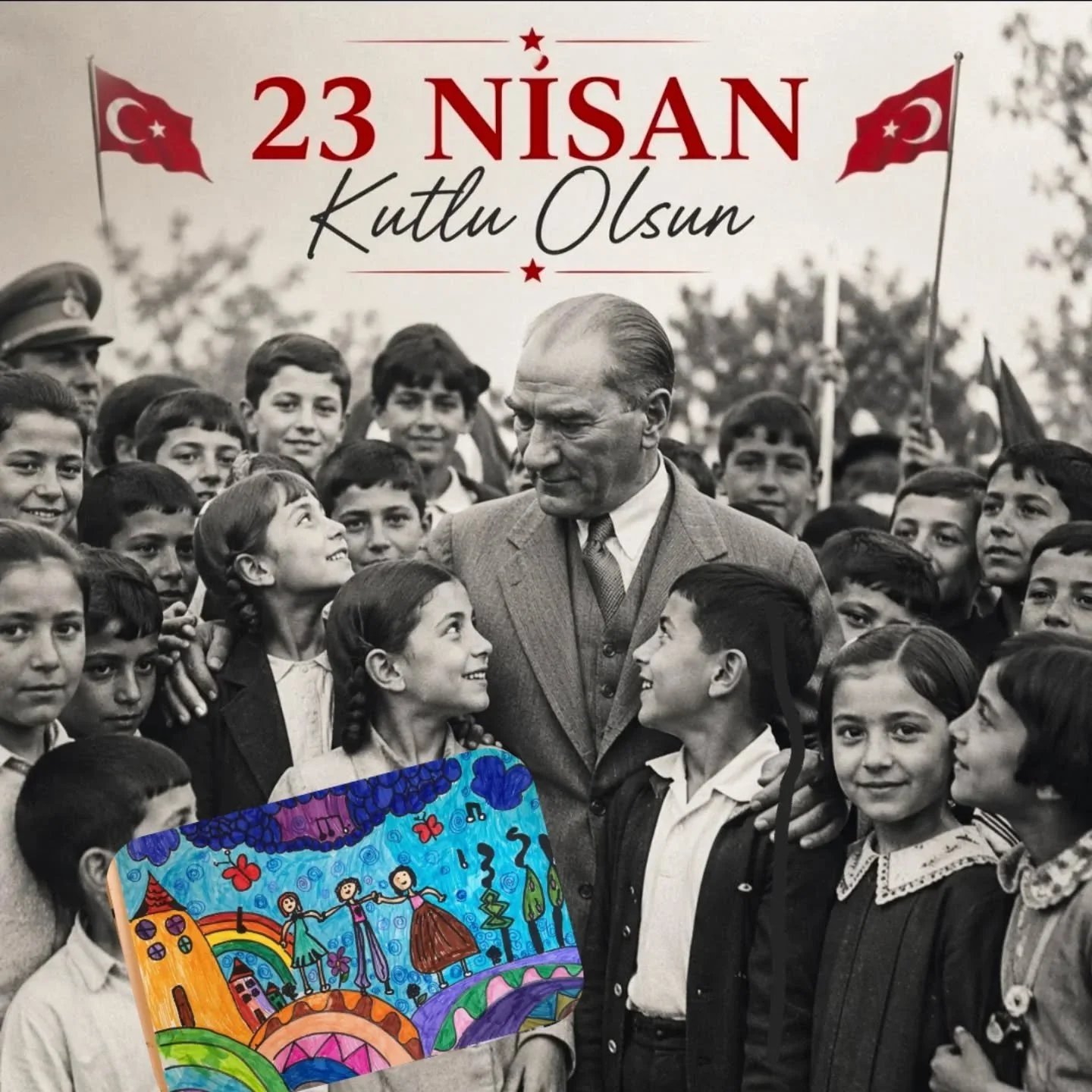 Ulusal egemenlik ve &ccedil;ocuk bayramını. İşte farkındalığın en y&uuml;cesi. Biri bug&uuml;n&uuml;,  diğeri geleceği y&uuml;celtiyor...
Atamızın g&ouml;zleri  vatan ve &ccedil;ocuk sevgisiyle bakıyor , 
bu iki kavram onun emeli.
Bizlerin de.

 ⚘️🌟