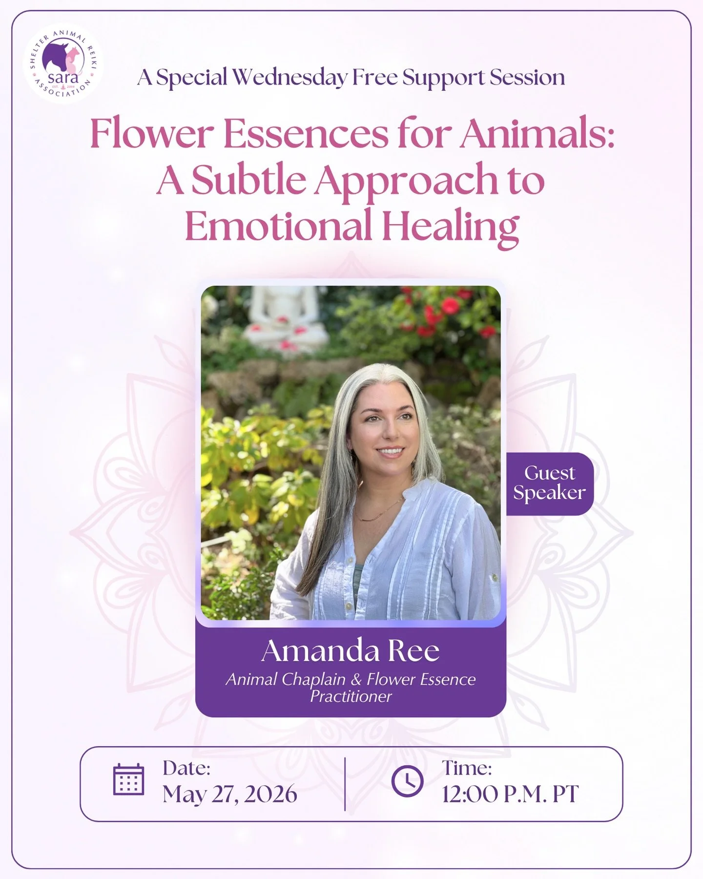 I&rsquo;m joining the Shelter Animal Reiki Association (SARA) for another special Wednesday support session! @shelteranimalreiki 

This time, we&rsquo;ll be exploring how flower essences can gently support the emotional, physical and circumstantial w