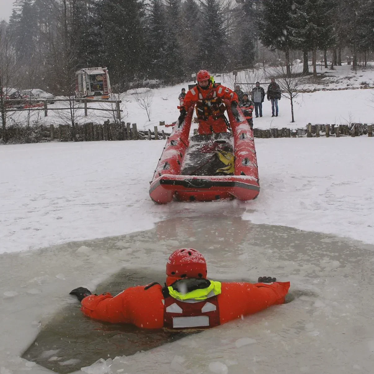 Inflatable walkway on ice