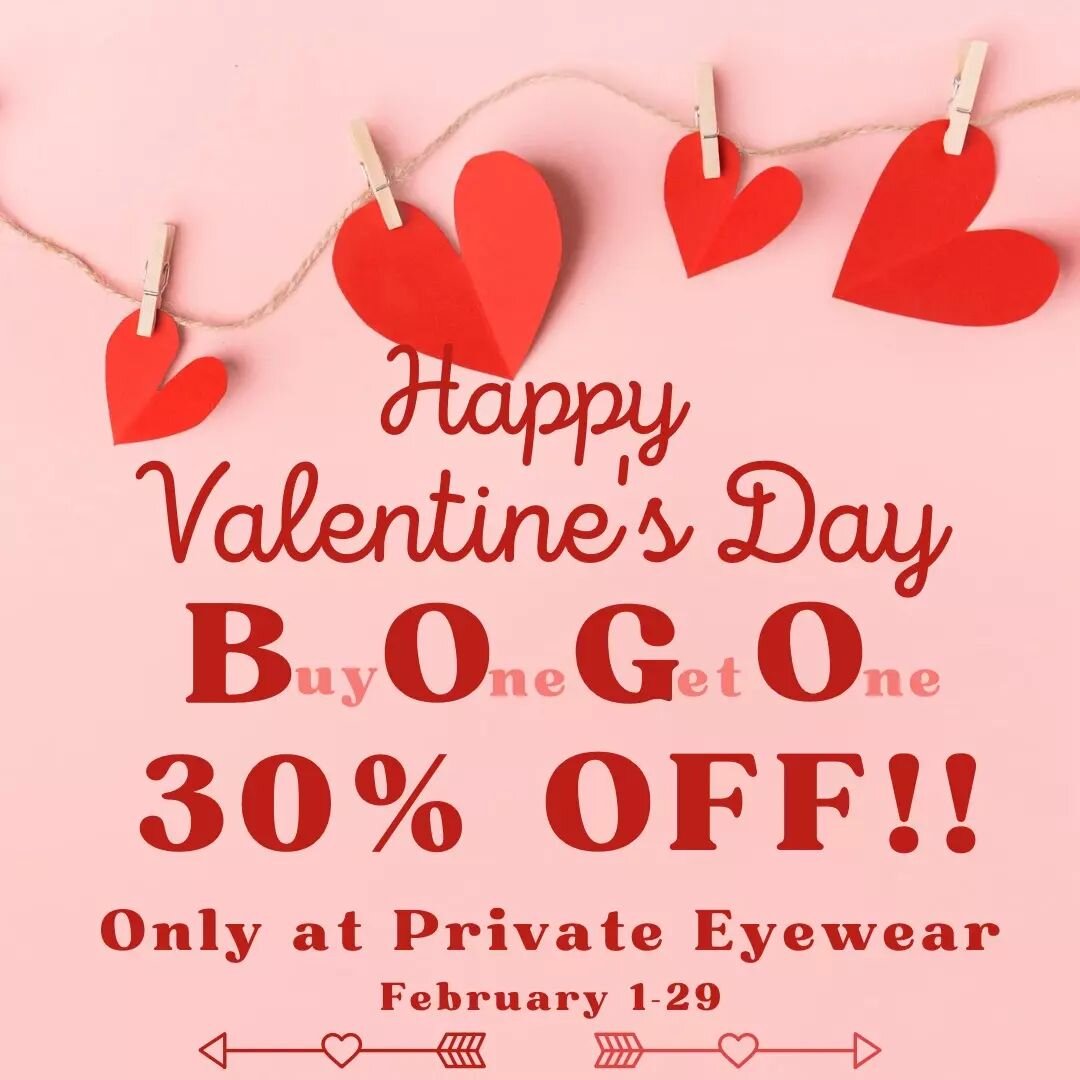 Happy Valentines Day from us to you! Come in and enjoy our Month of Love promotion available in both locations! Give the look of love this holiday season all February long!😍💝💘
.
.
.
#love #valentines #promotion #glasses #look #of #love #comein #bo
