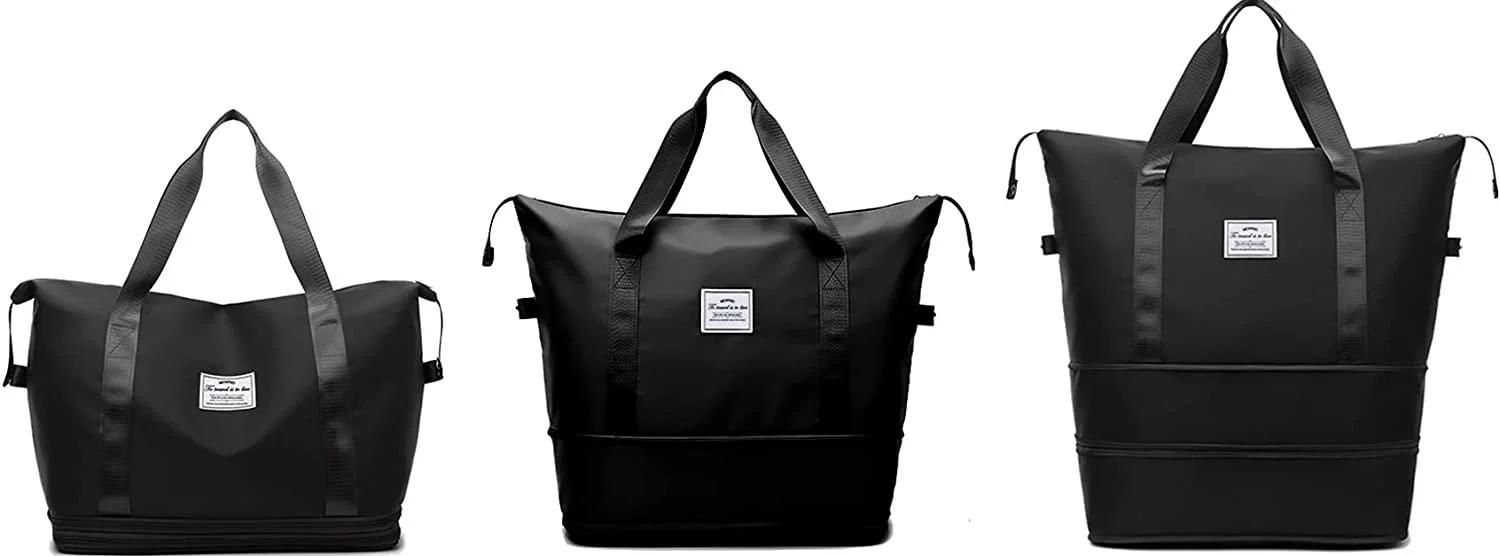 Another great option for an expandable travel tote bag. Waterproof with a wet pocket, it would make a great gym or camping bag too. Grab it on Amazon.