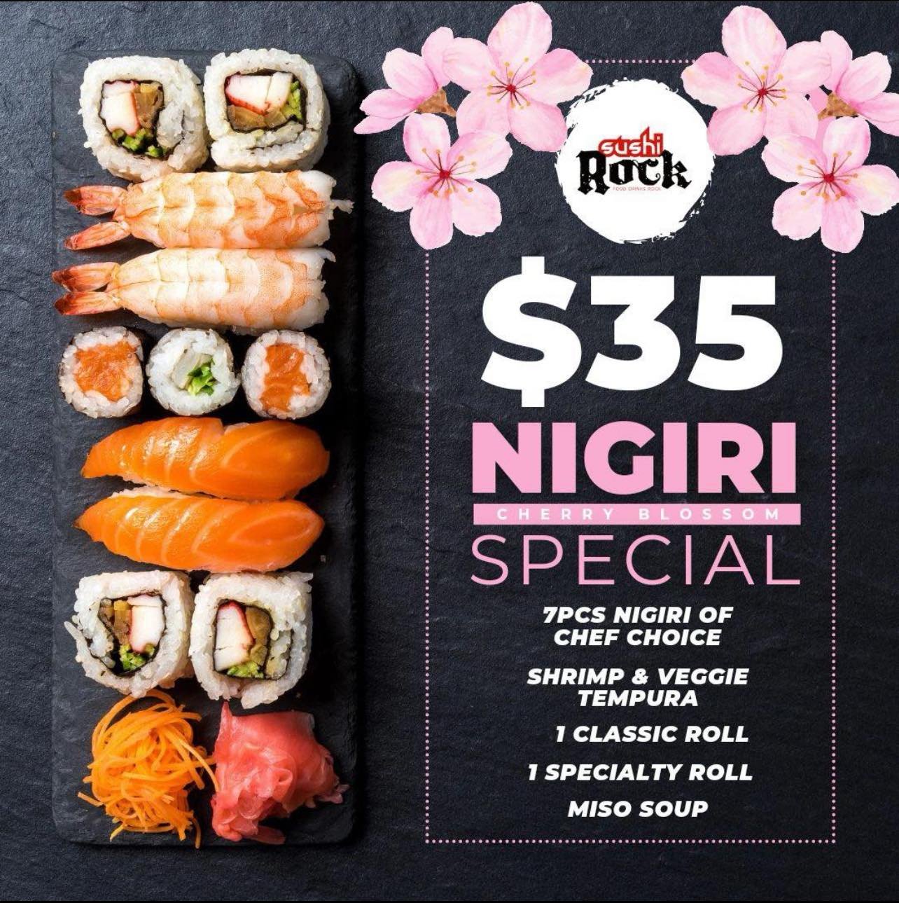 You don&rsquo;t want to miss out on the last weekend of our amazing #CherryBlossom special. Grab a #SushiRocker &amp; roll out for our exclusive Nigiri #sushifeast - - NOW through SUNDAY! 🌸🌸🌸 

For just $35, dive into: 👇

🍣7pc Piece #nigiri of C