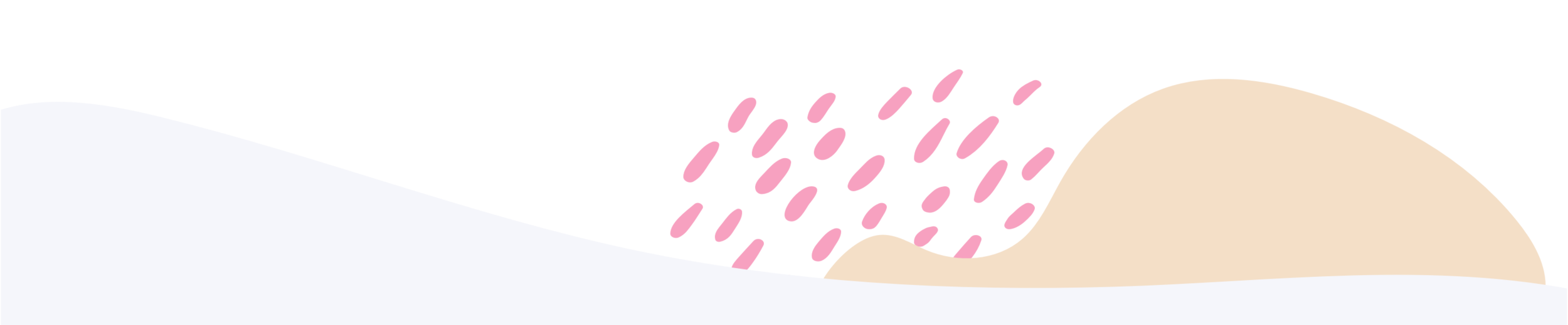 Illustration of layered cake with frosting and pink decorations on a white surface.