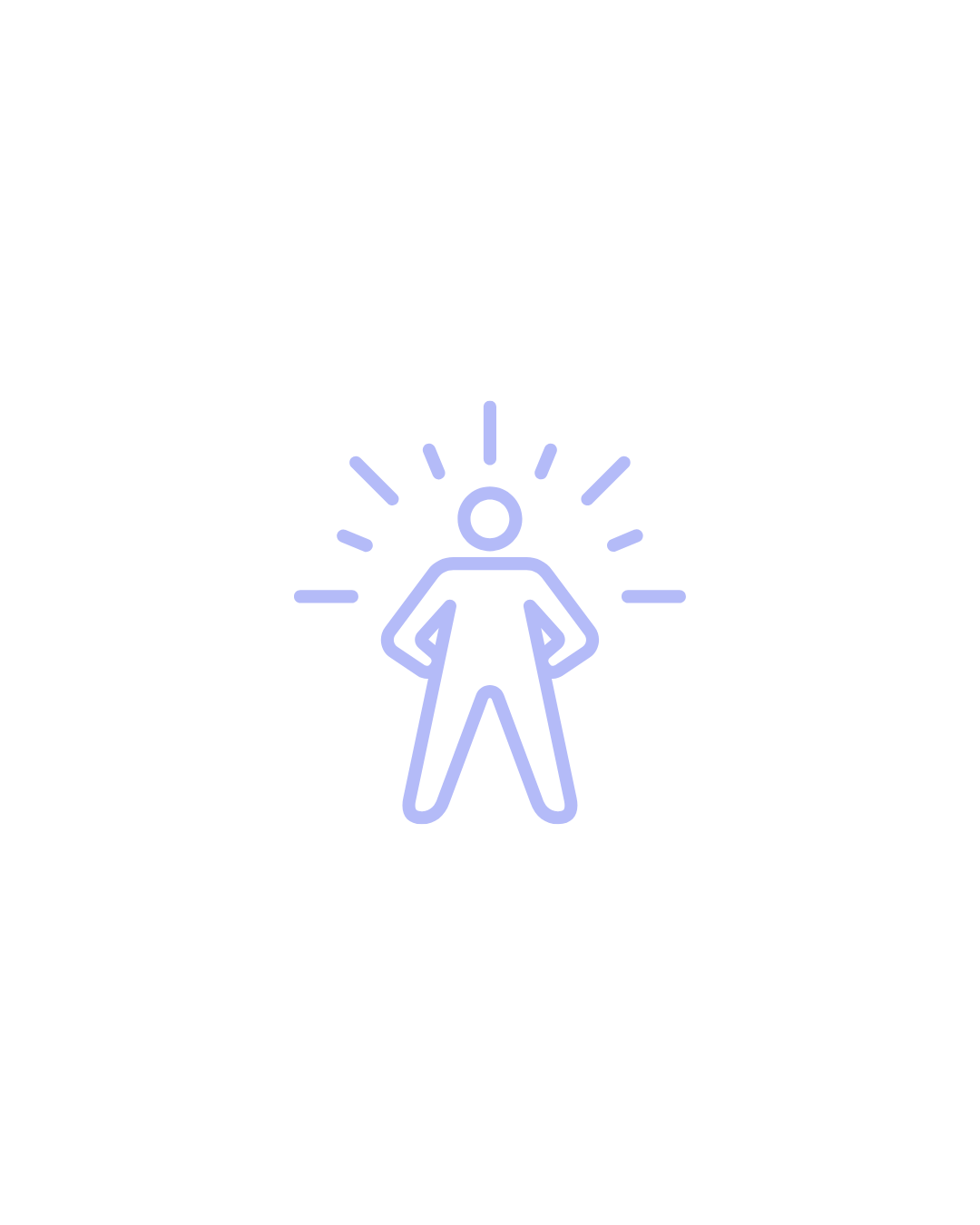 Line art of a person with arms akimbo surrounded by radiating lines, glowing or shining with a sense of confidence or empowerment.