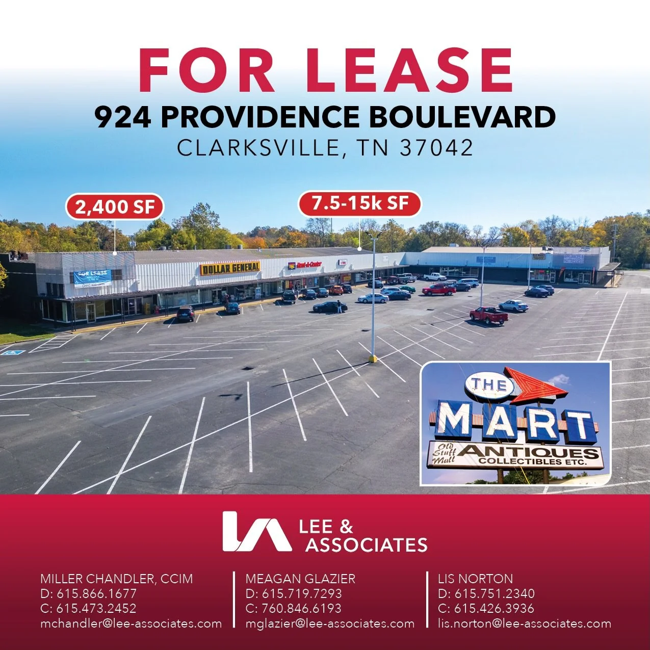 We have an additional 15K SF of retail space coming online at The Mart at 924 Providence Blvd! This is a prime #ClarksvilleTN retail location, anchored by Dollar General and with 40K+ VPD traffic counts. 🚗 🚙 We&rsquo;ve got ample parking and commer