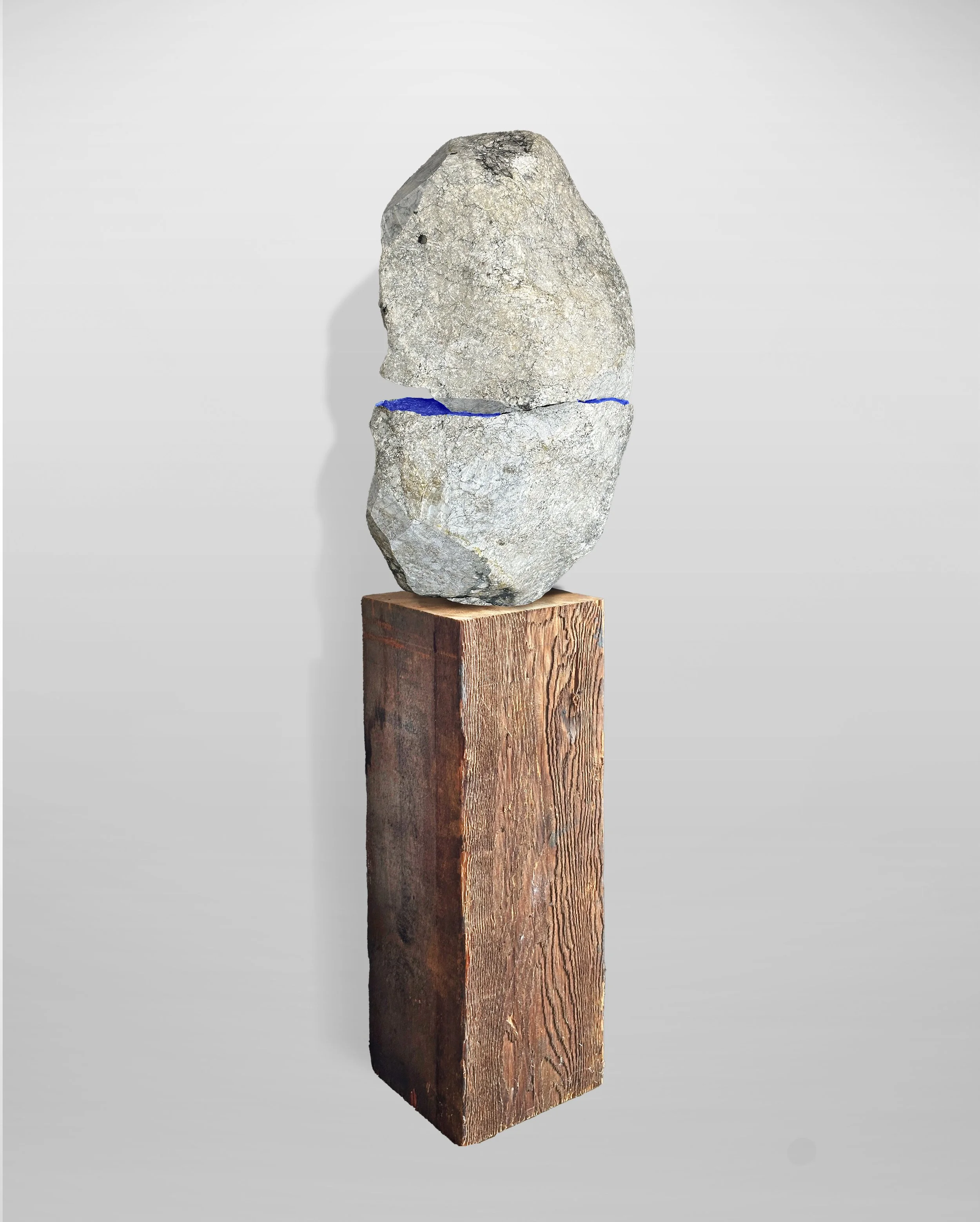 Father Stone, 11"x8"x43" (28x20x110cm), quartizte, wood, indigo pigment, $9000